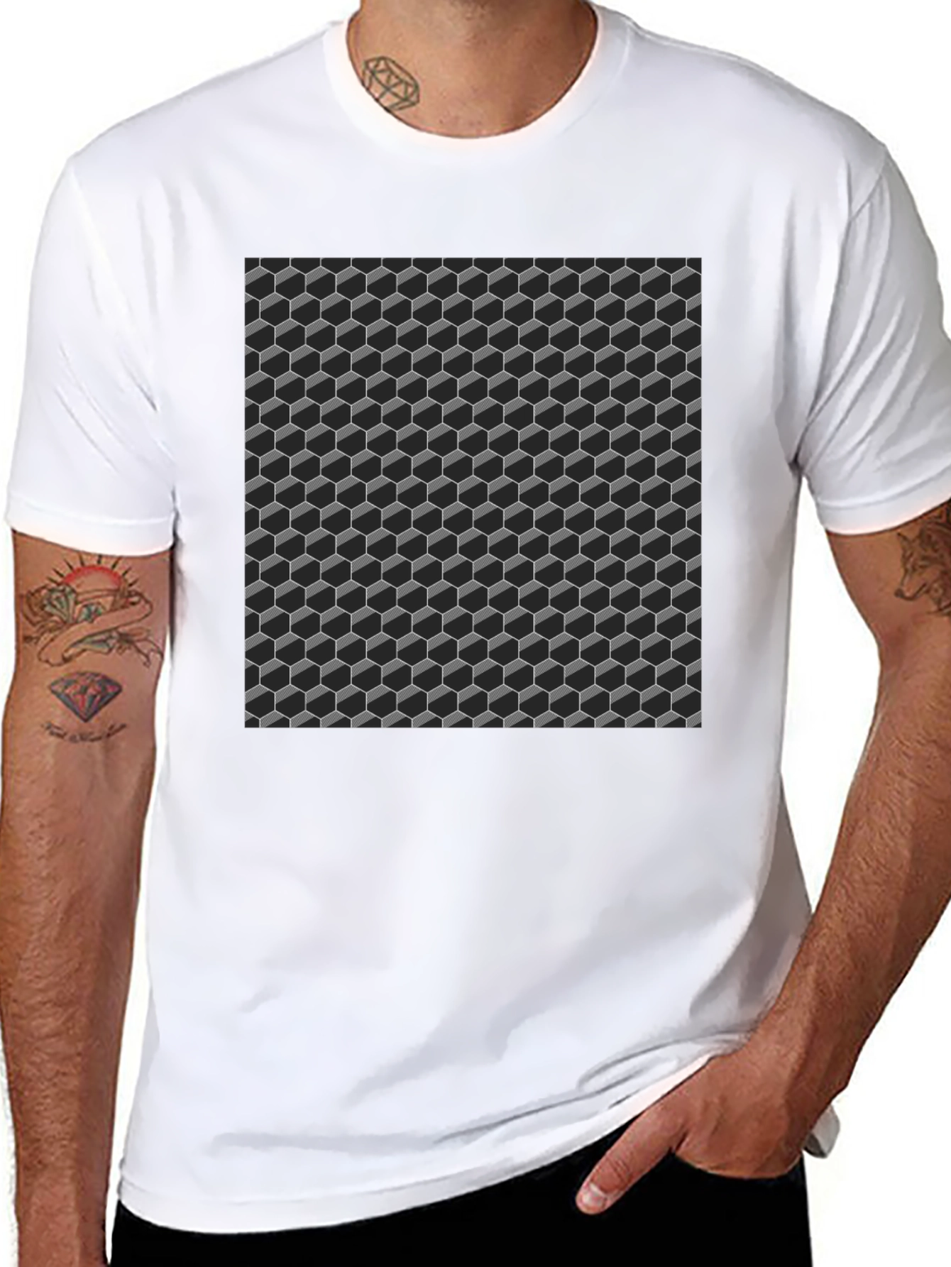3D Cube Pattern T-Shirt - Modern Geometric Design