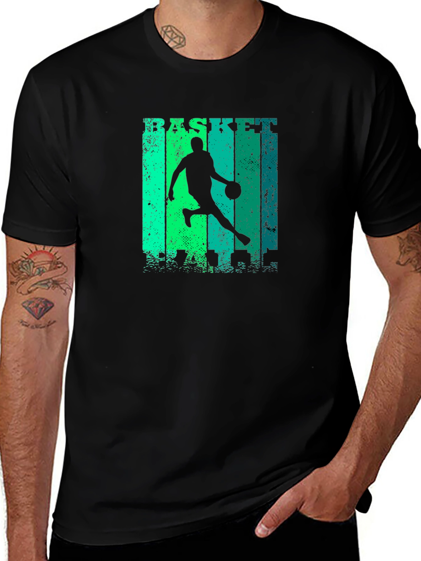 Basketball Player Graphic Print Black T-Shirt