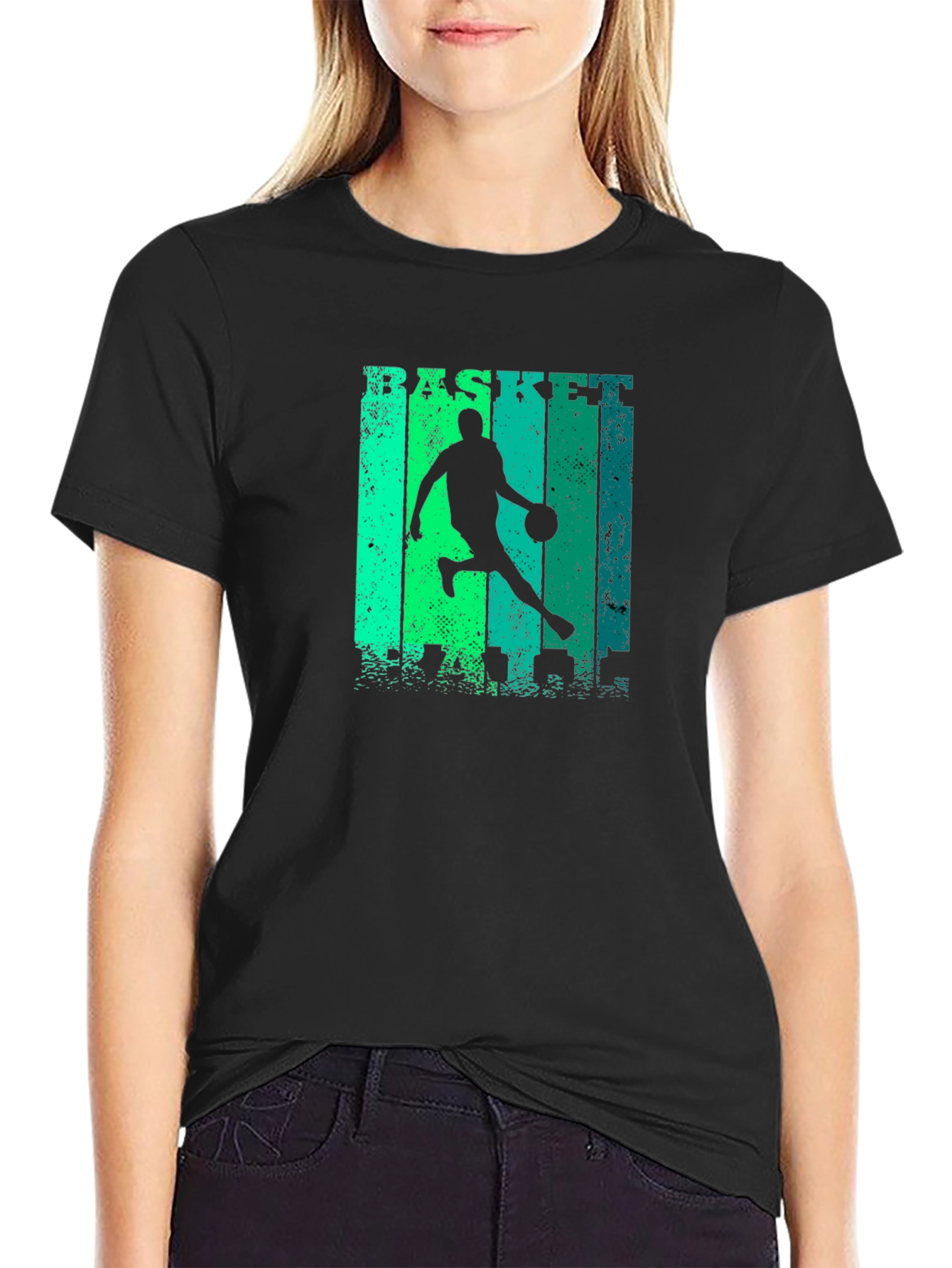 Basketball Player Graphic Print Black T-Shirt