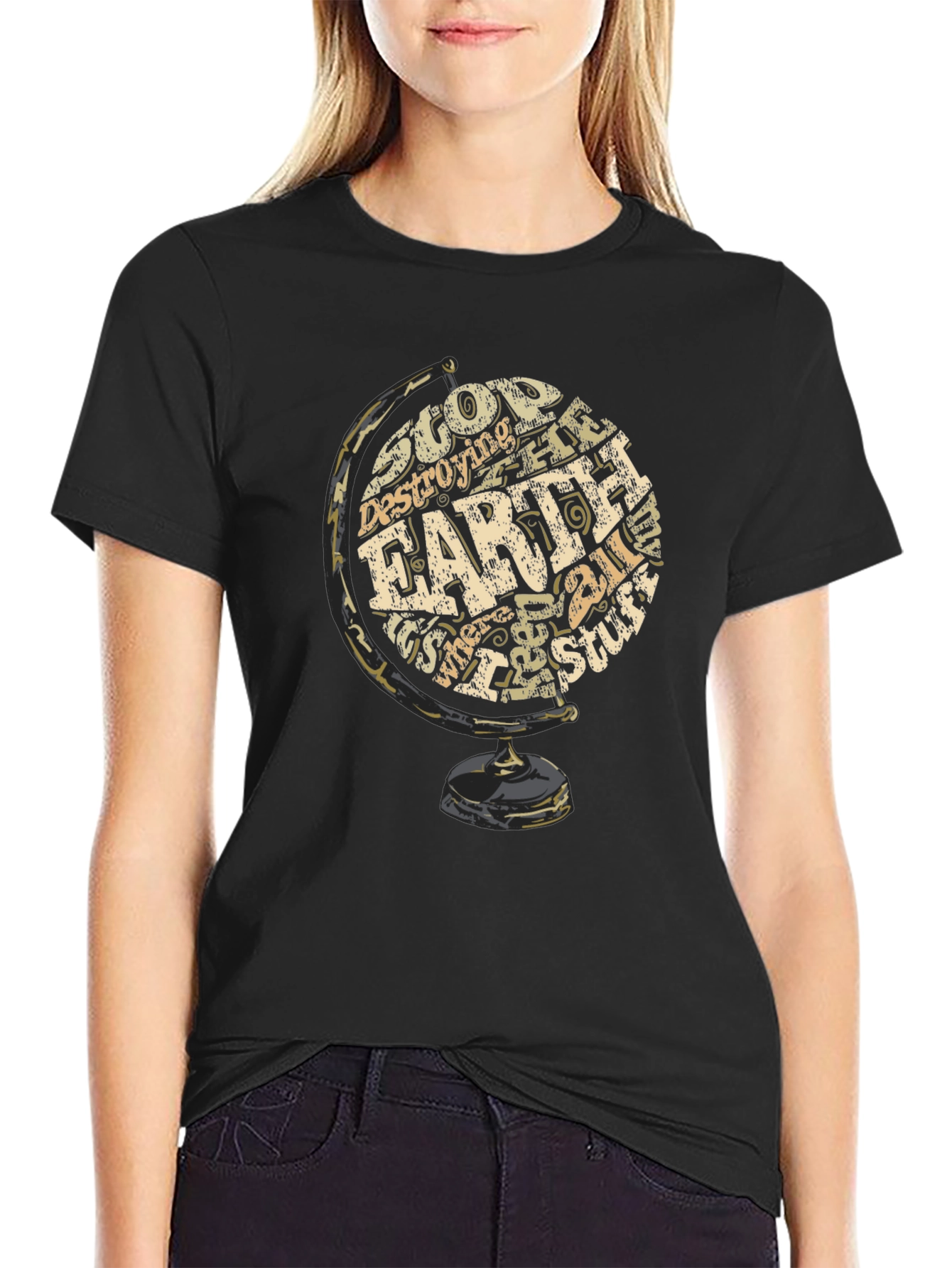 Earth Globe Graphic Print T-Shirt