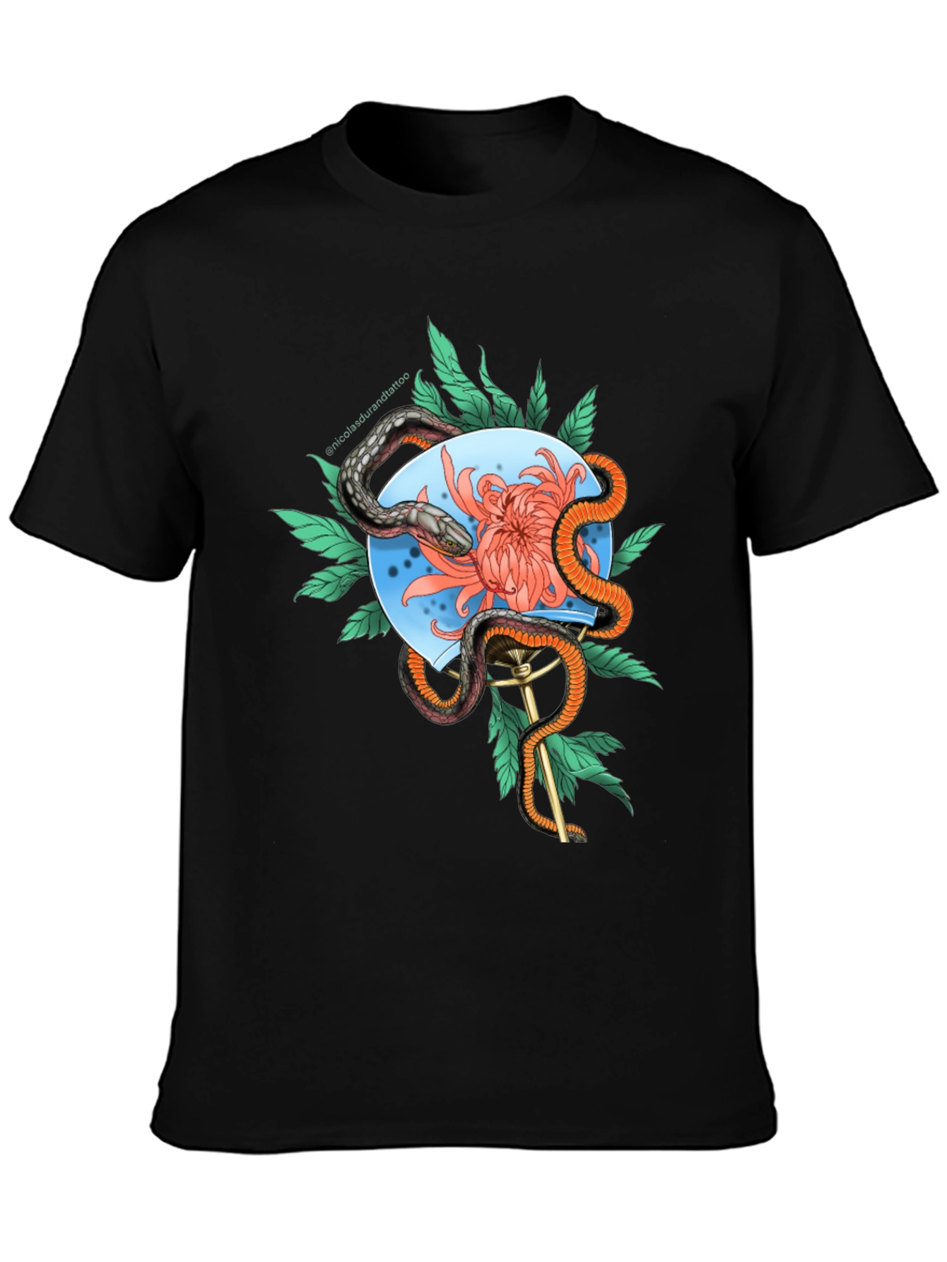Snake & Flower Graphic Tee - Black