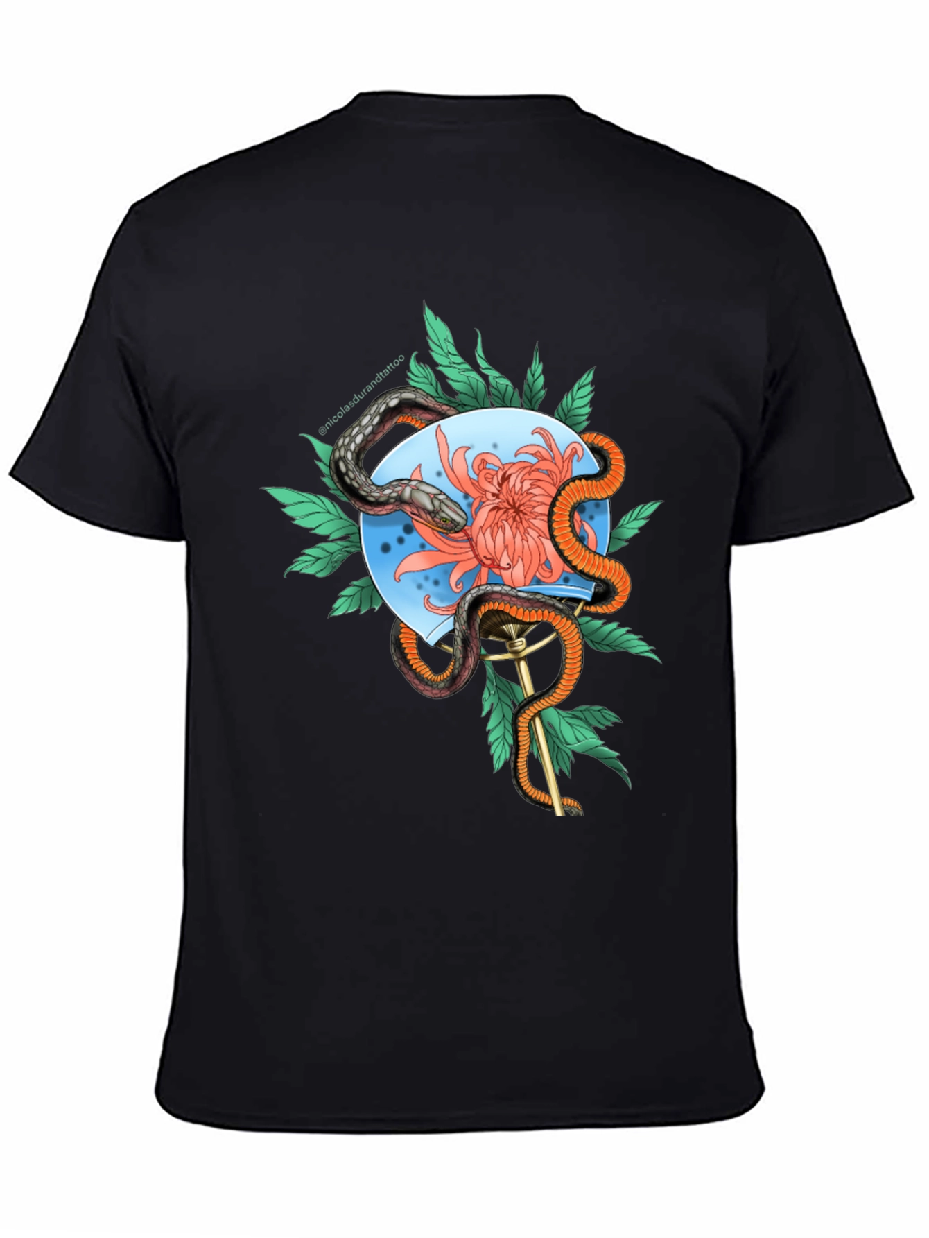 Snake & Flower Graphic Tee - Black