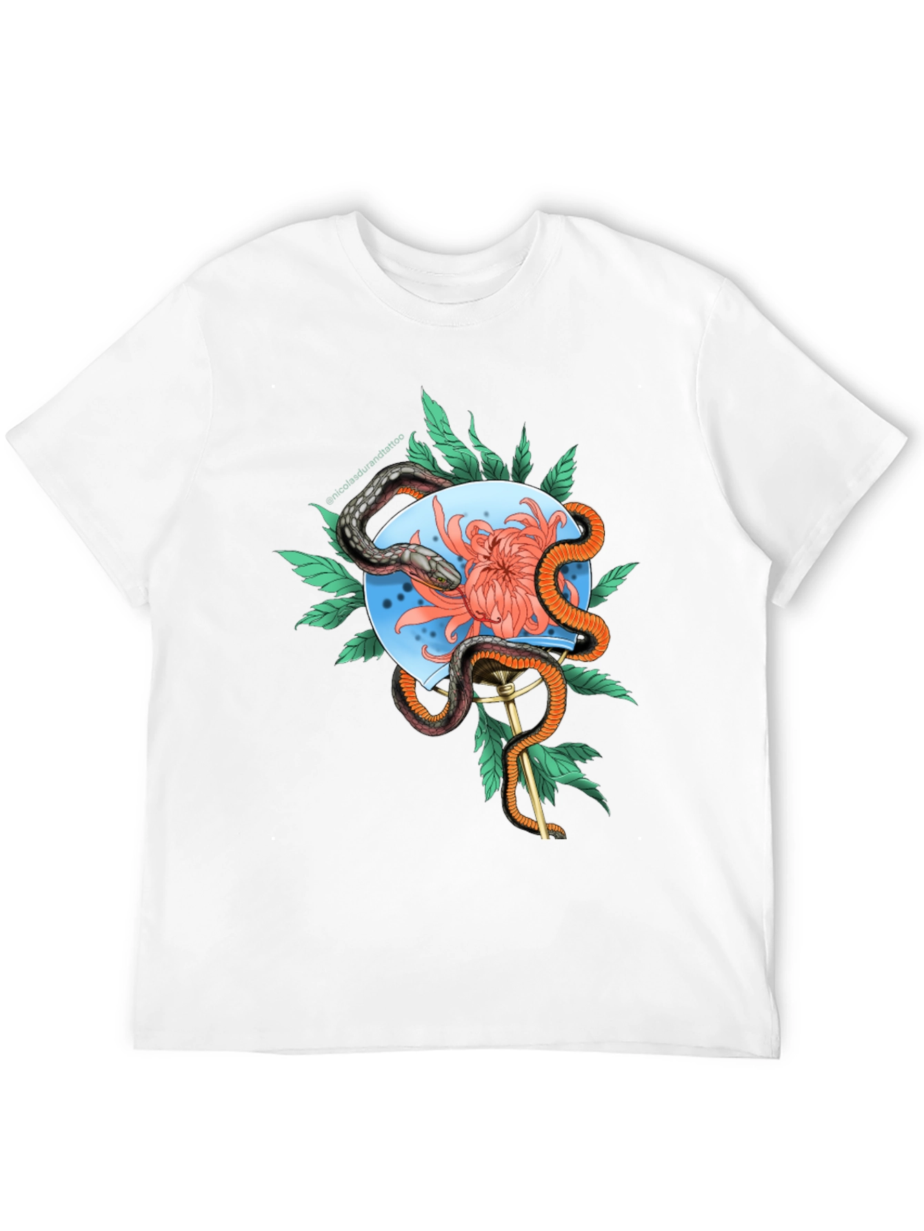 Snake & Flower Graphic Tee - Black