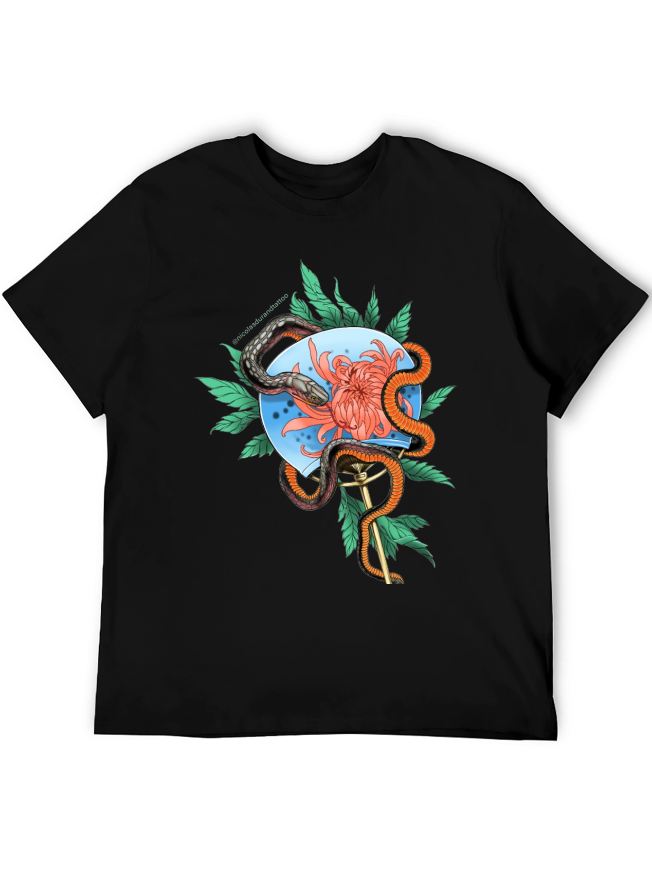 Snake & Flower Graphic Tee - Black