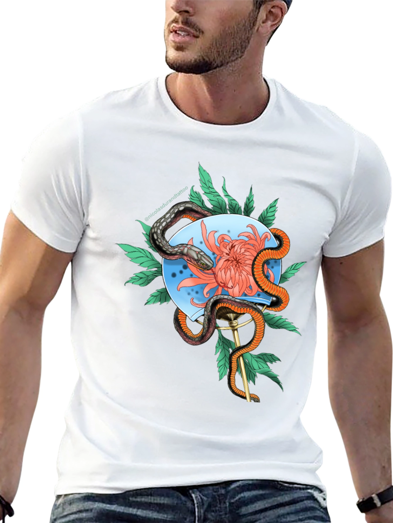 Snake & Flower Graphic Tee - Black