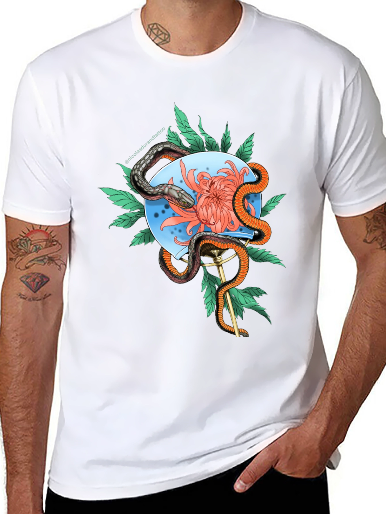 Snake & Flower Graphic Tee - Black