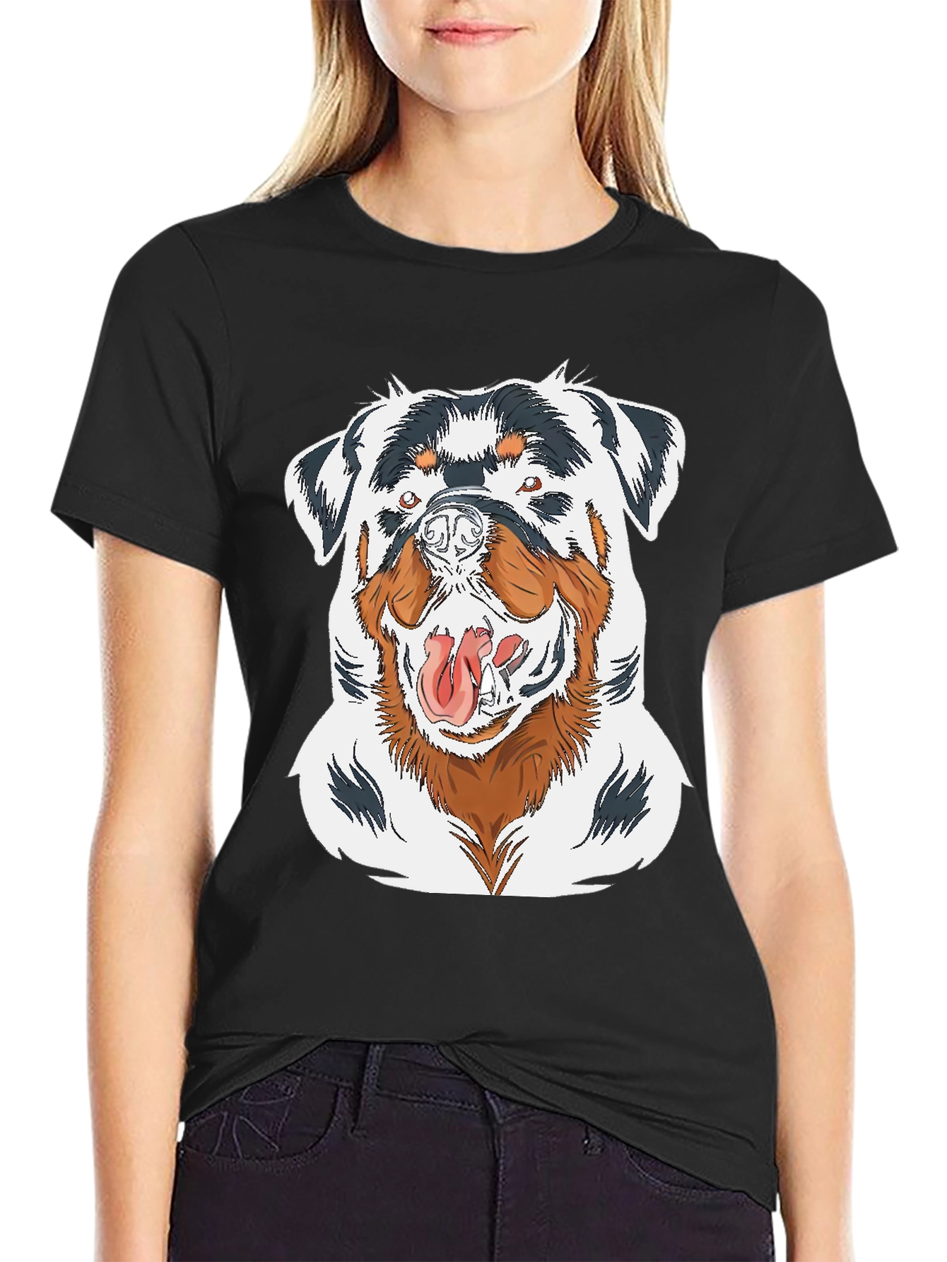 Rottweiler Graphic Print Black T-Shirt
