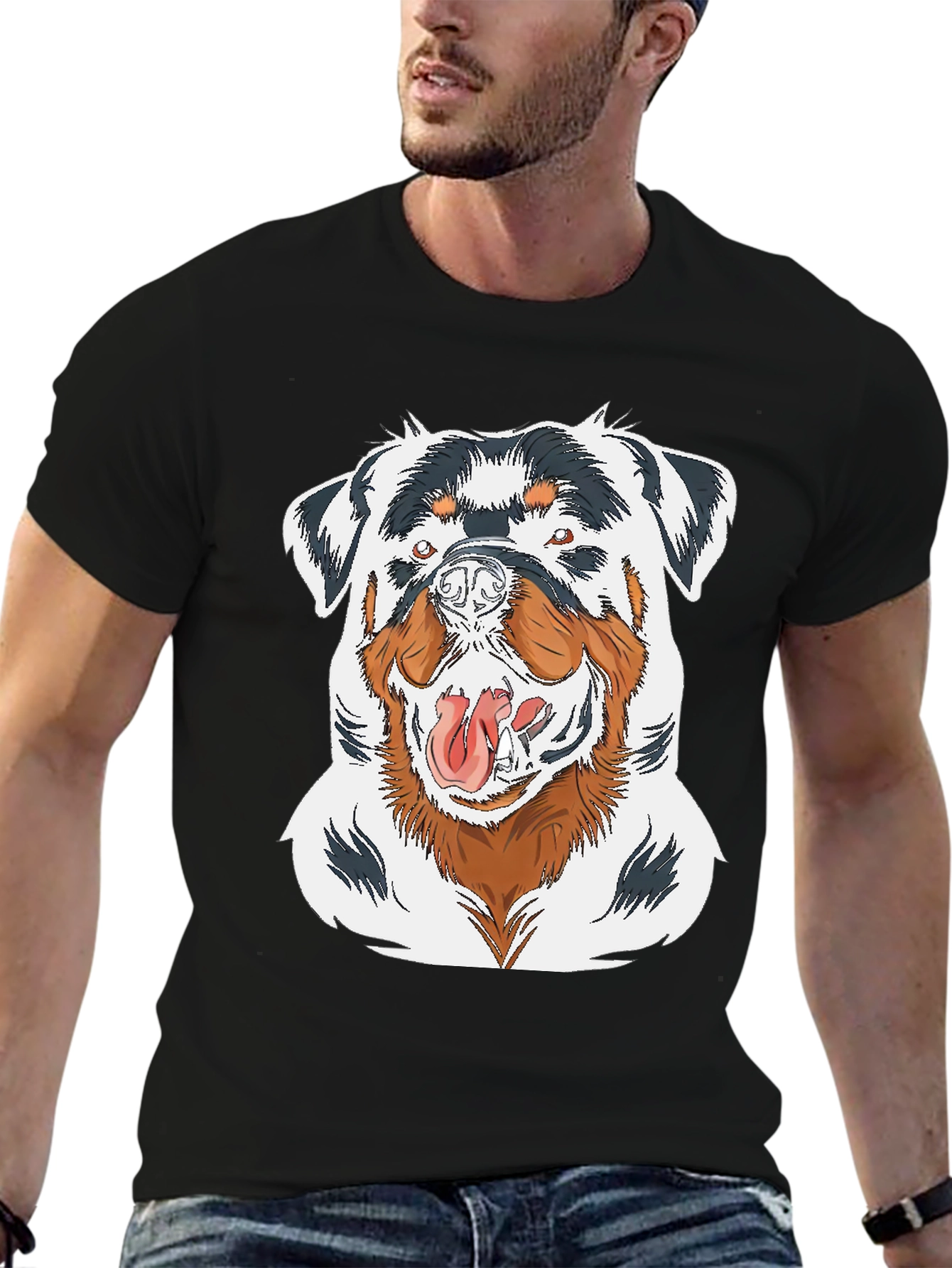 Rottweiler Graphic Print Black T-Shirt