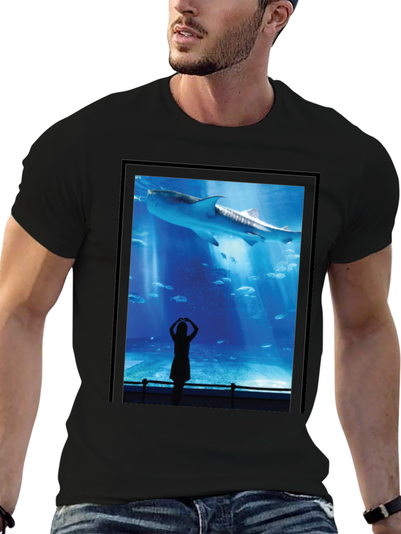 Aquarium Shark Graphic Tee - Black Cotton T-Shirt