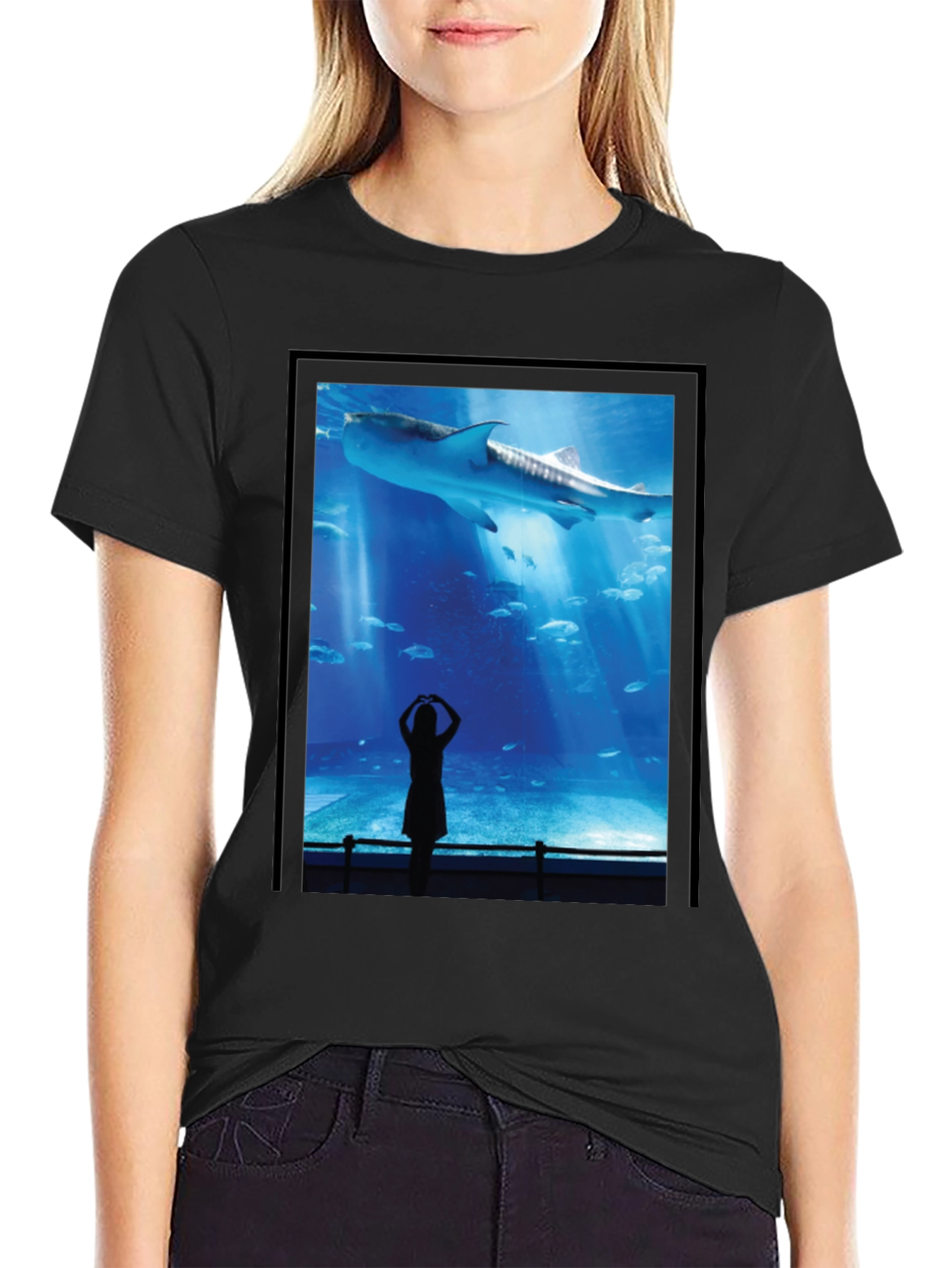 Aquarium Shark Graphic Tee - Black Cotton T-Shirt