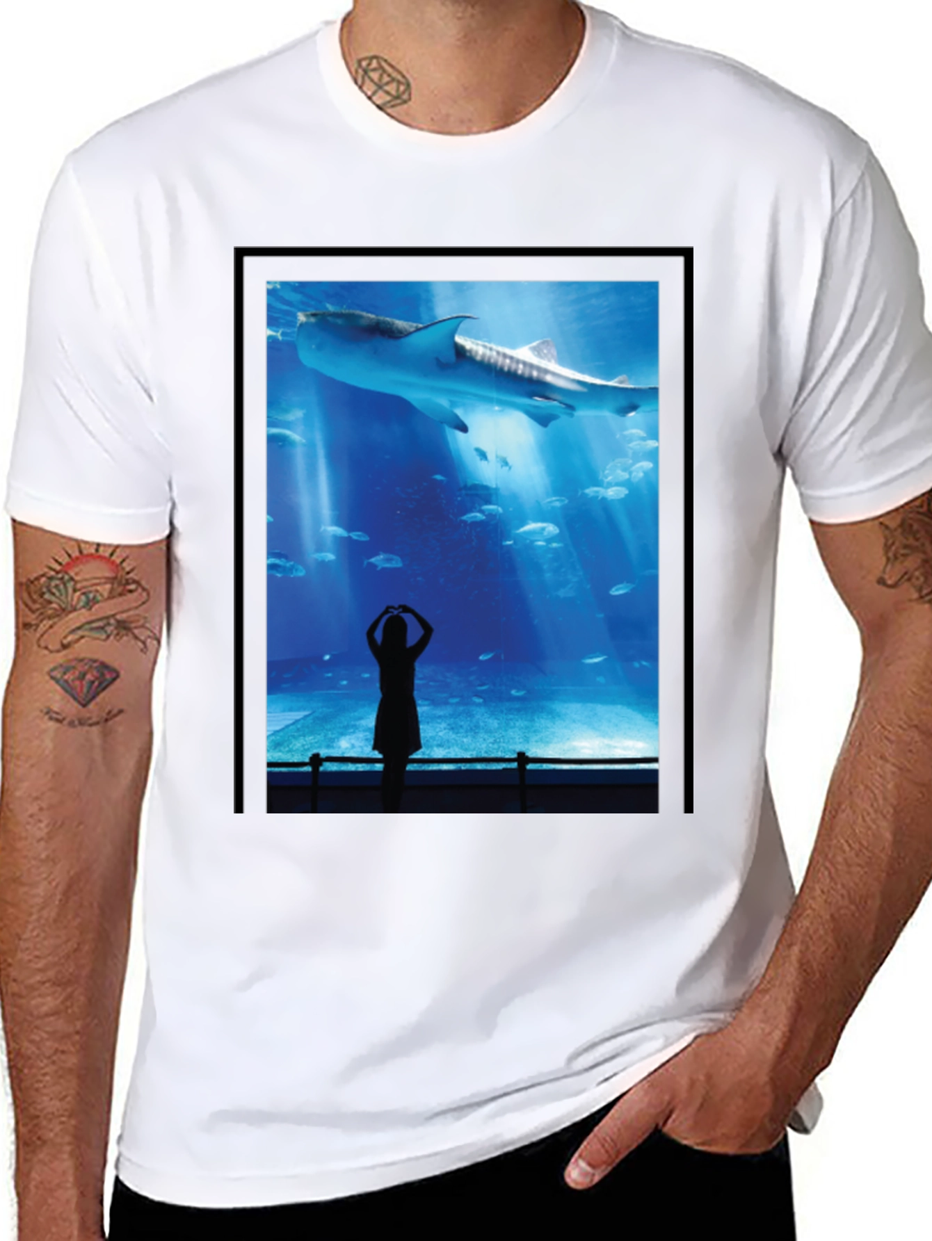 Aquarium Shark Graphic Tee - Black Cotton T-Shirt