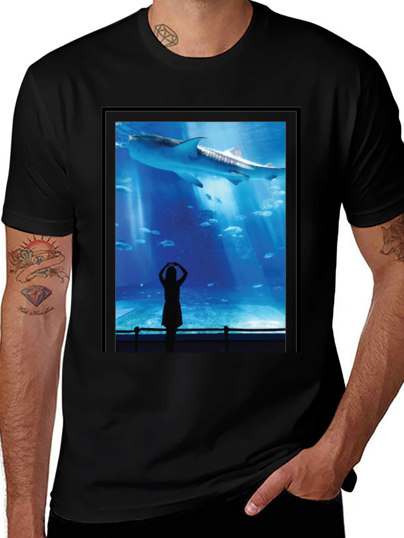 Aquarium Shark Graphic Tee - Black Cotton T-Shirt