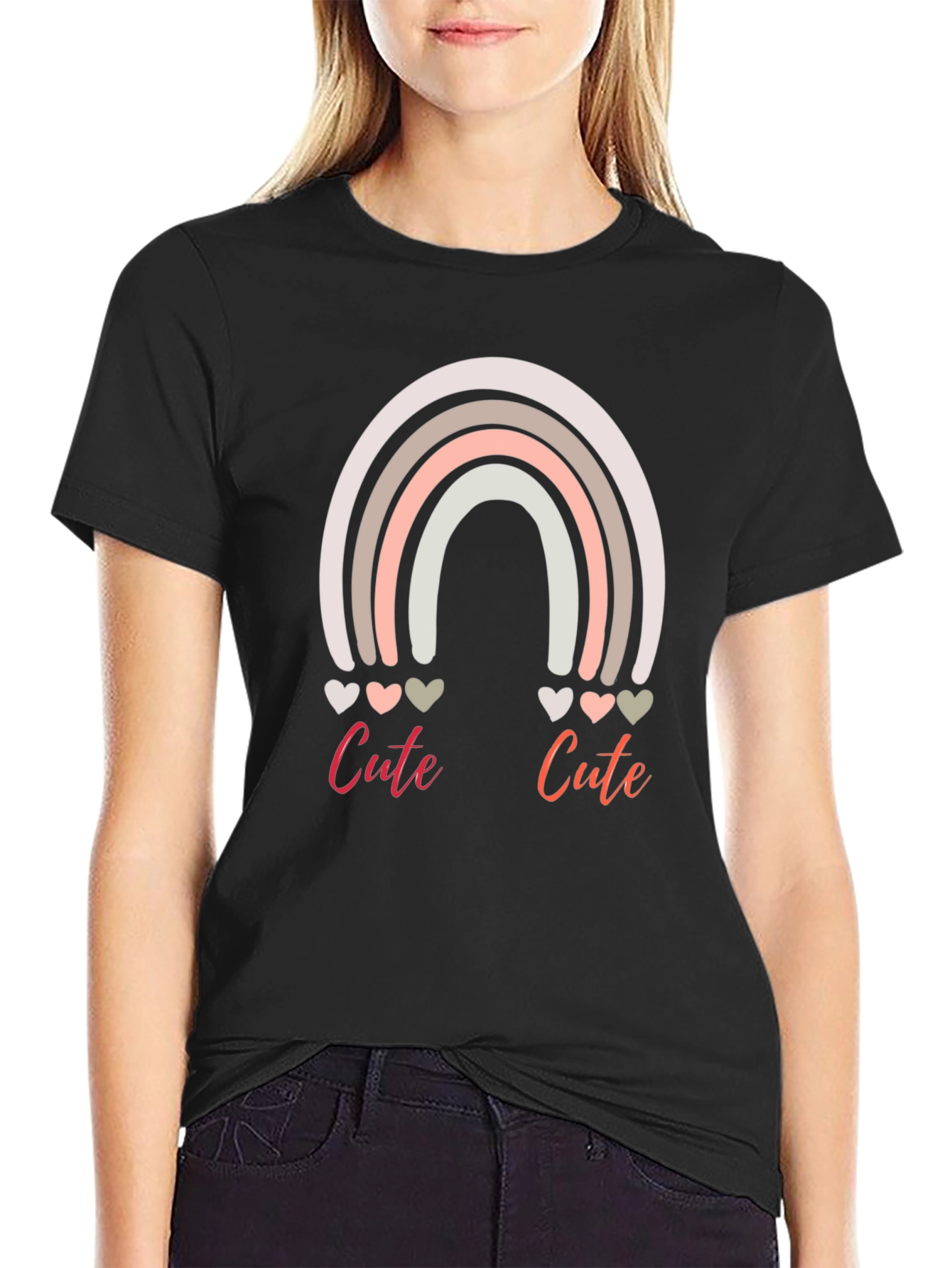 Cute Rainbow Hearts Graphic Tee - Unisex