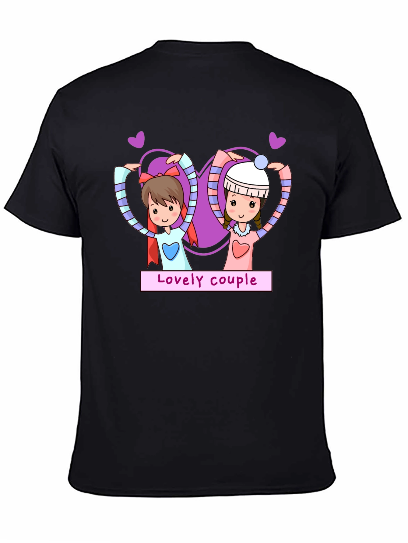 Lovely Couple Cartoon Graphic Black T-Shirt