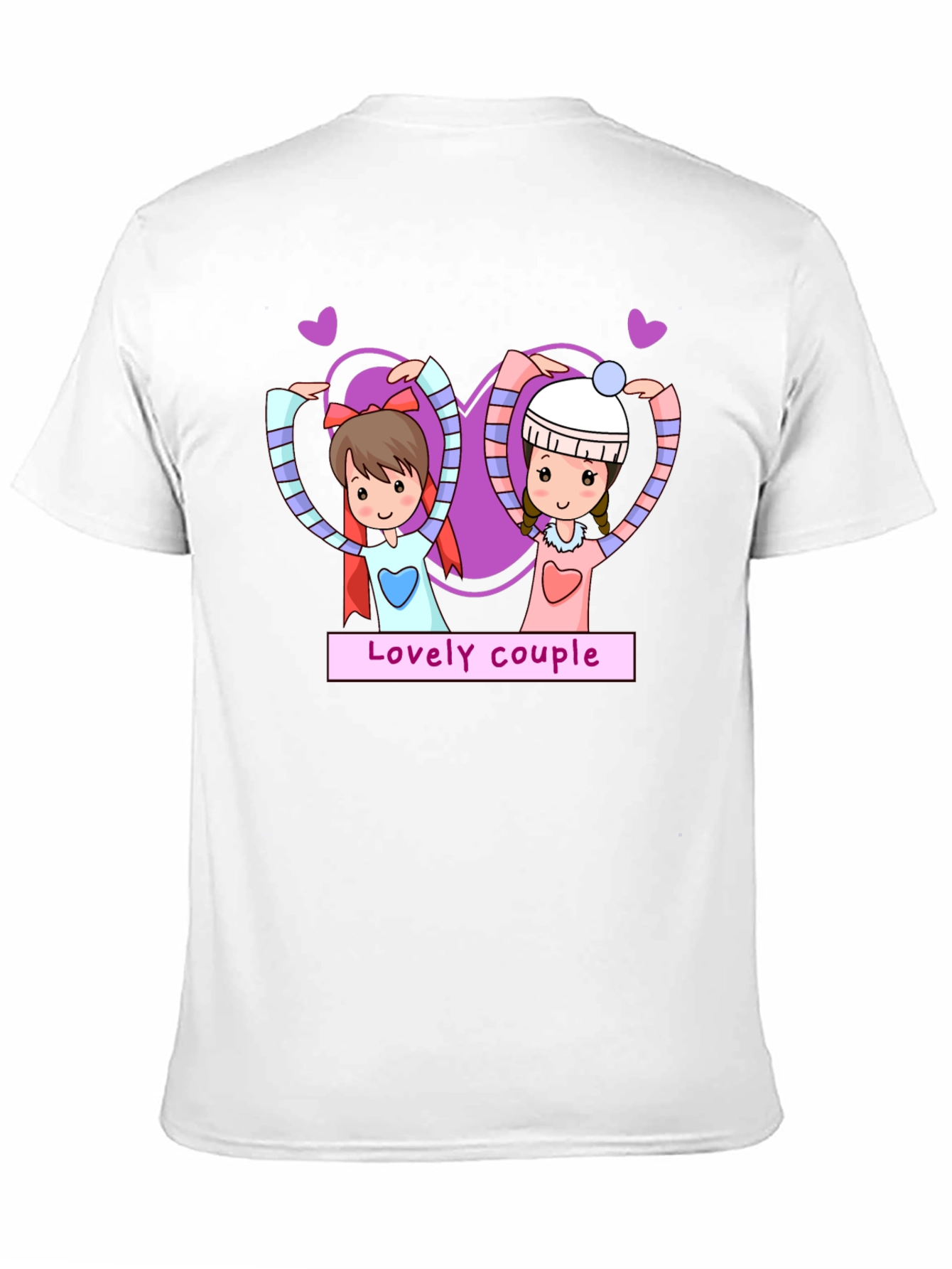 Lovely Couple Cartoon Graphic Black T-Shirt