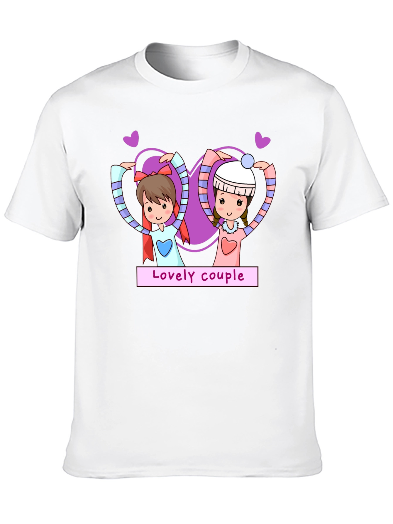 Lovely Couple Cartoon Graphic Black T-Shirt