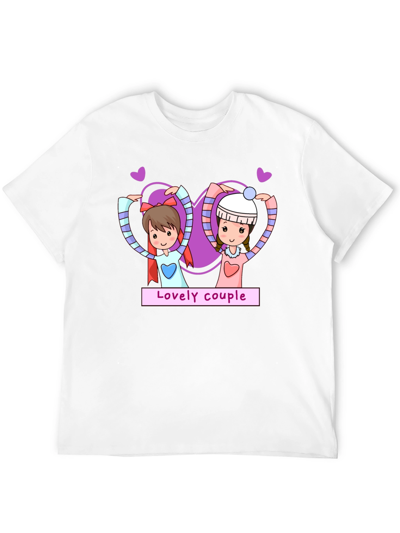 Lovely Couple Cartoon Graphic Black T-Shirt
