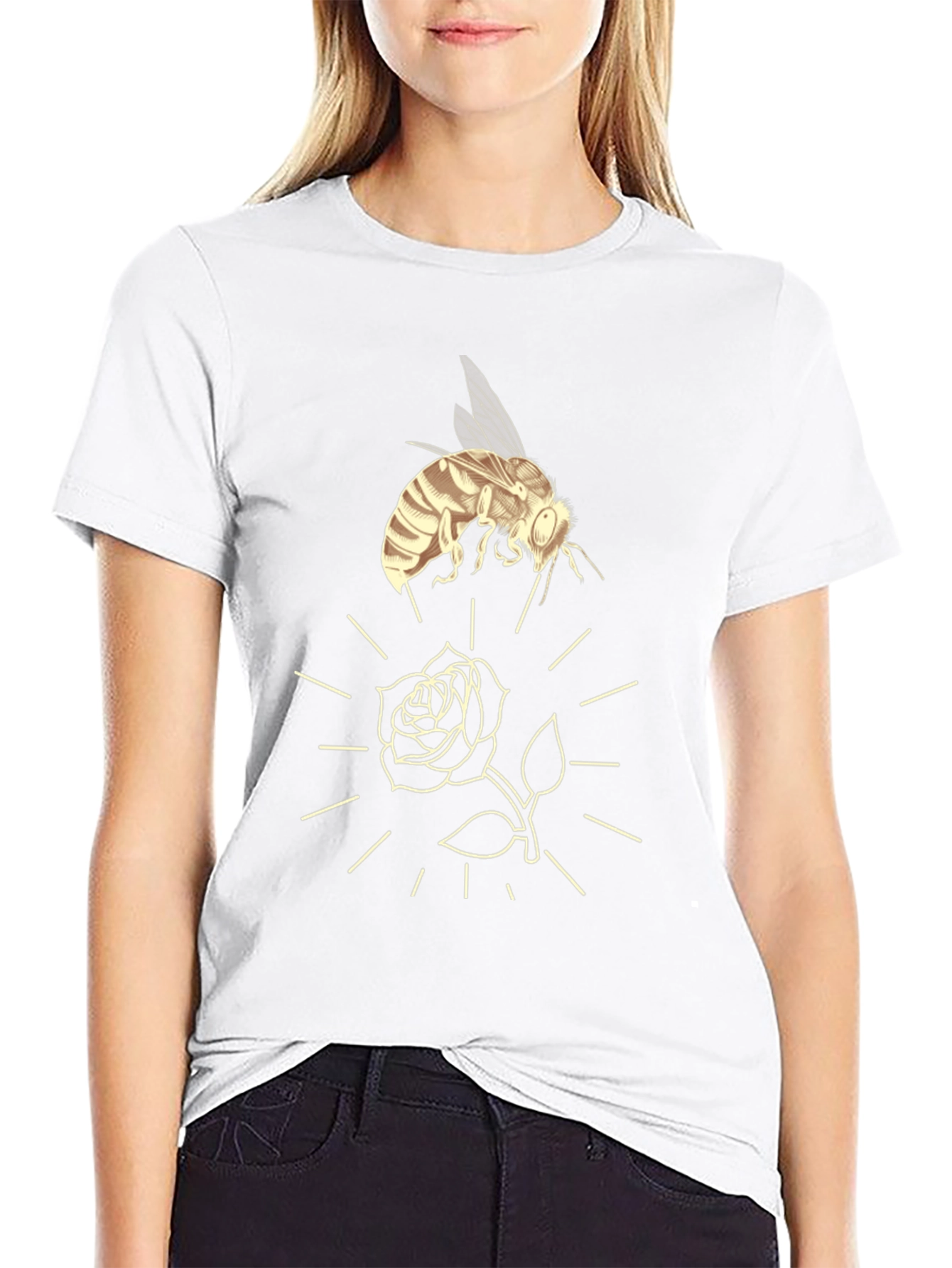 Bee and Rose Graphic Tee - Black Casual T-Shirt