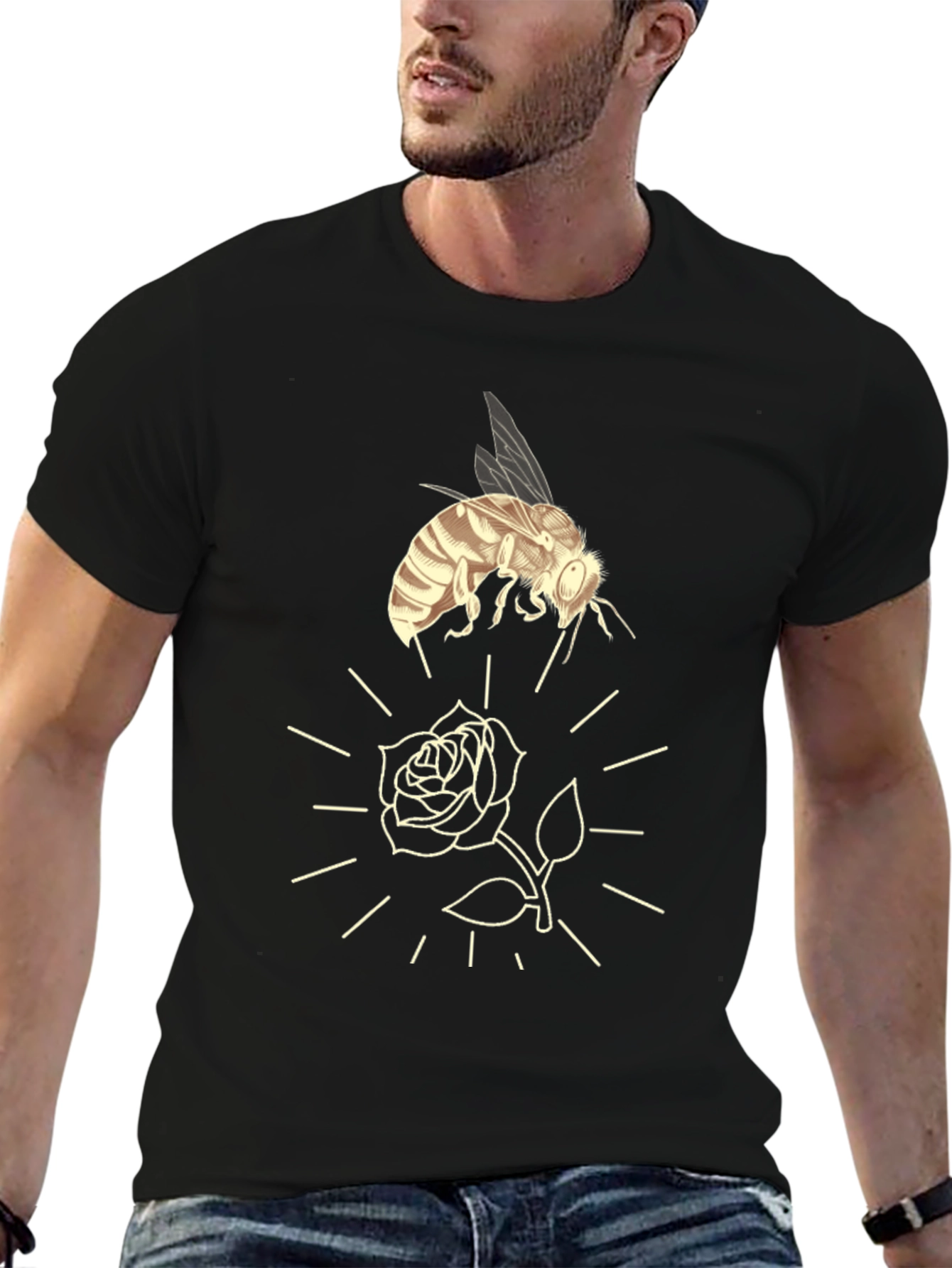 Bee and Rose Graphic Tee - Black Casual T-Shirt