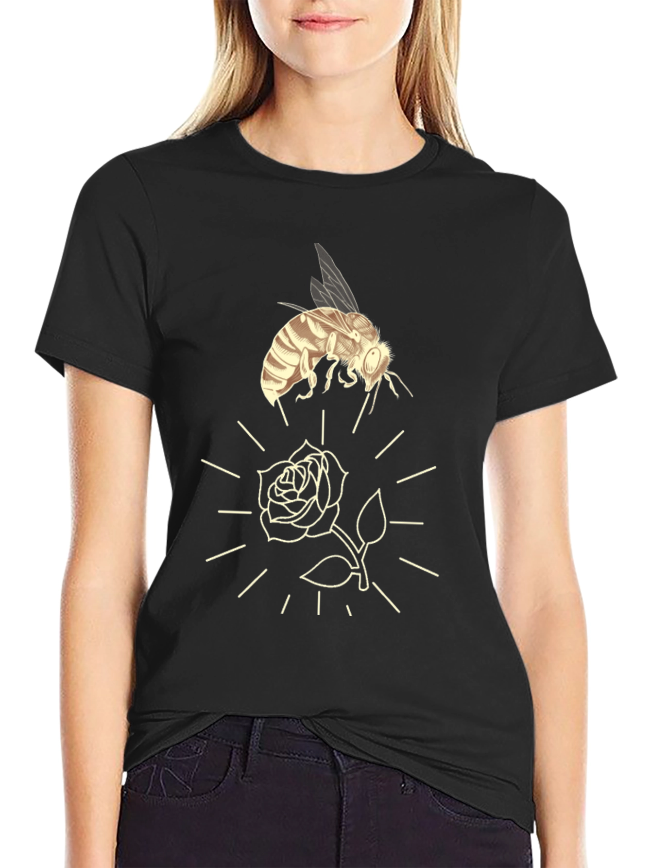Bee and Rose Graphic Tee - Black Casual T-Shirt
