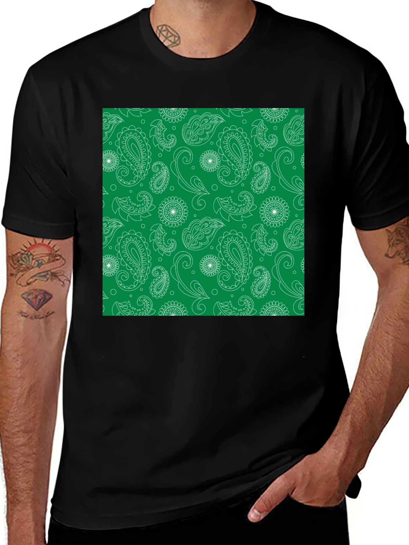 Paisley Print Black T-Shirt for Men