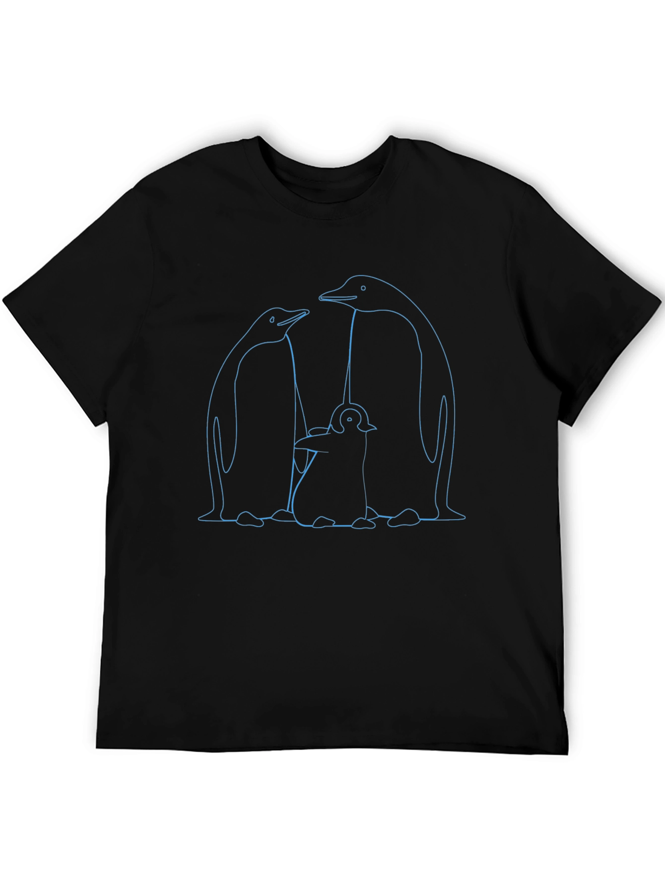 Penguin Family Graphic T-Shirt - Black Cotton