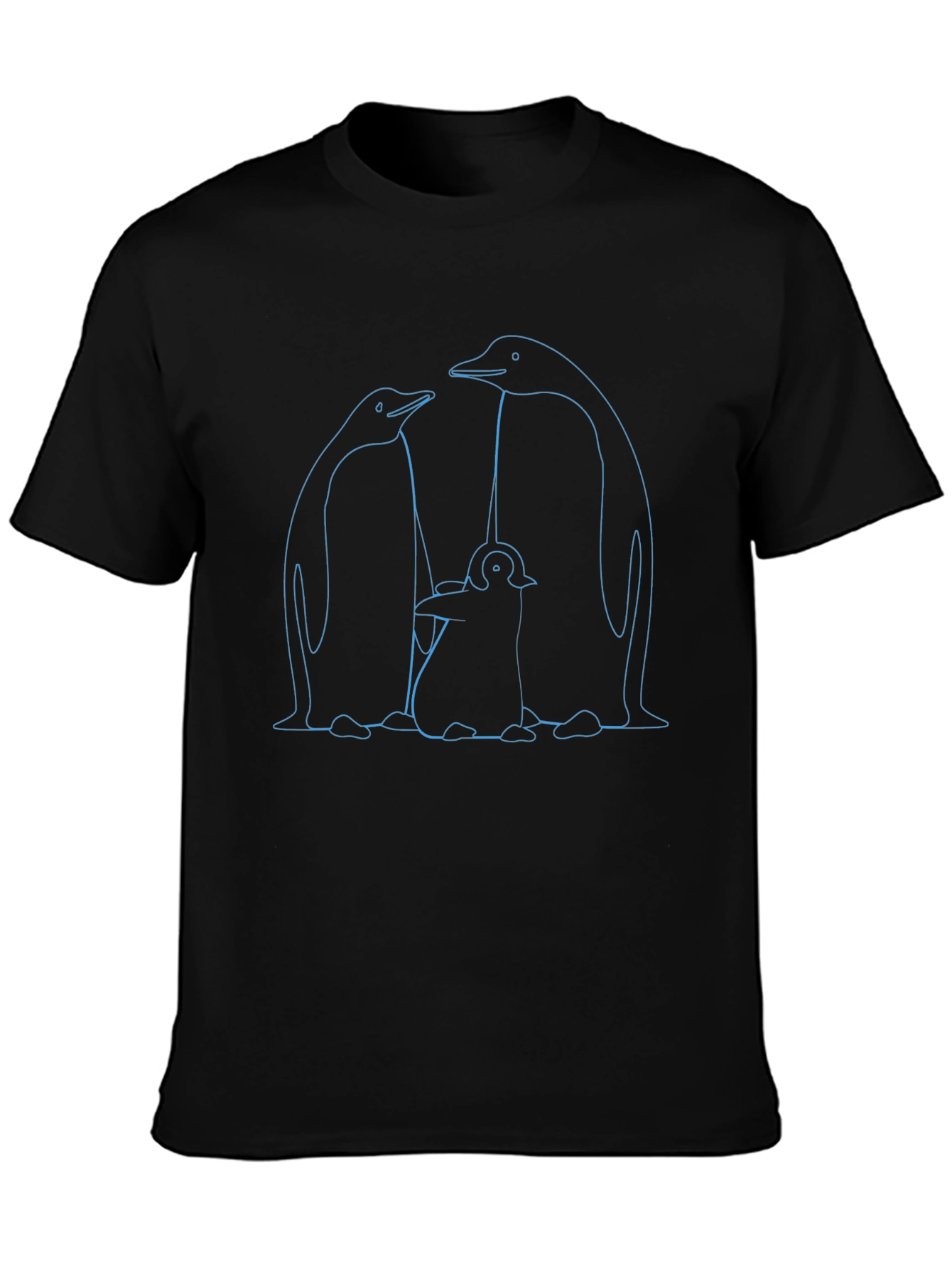 Penguin Family Graphic T-Shirt - Black Cotton