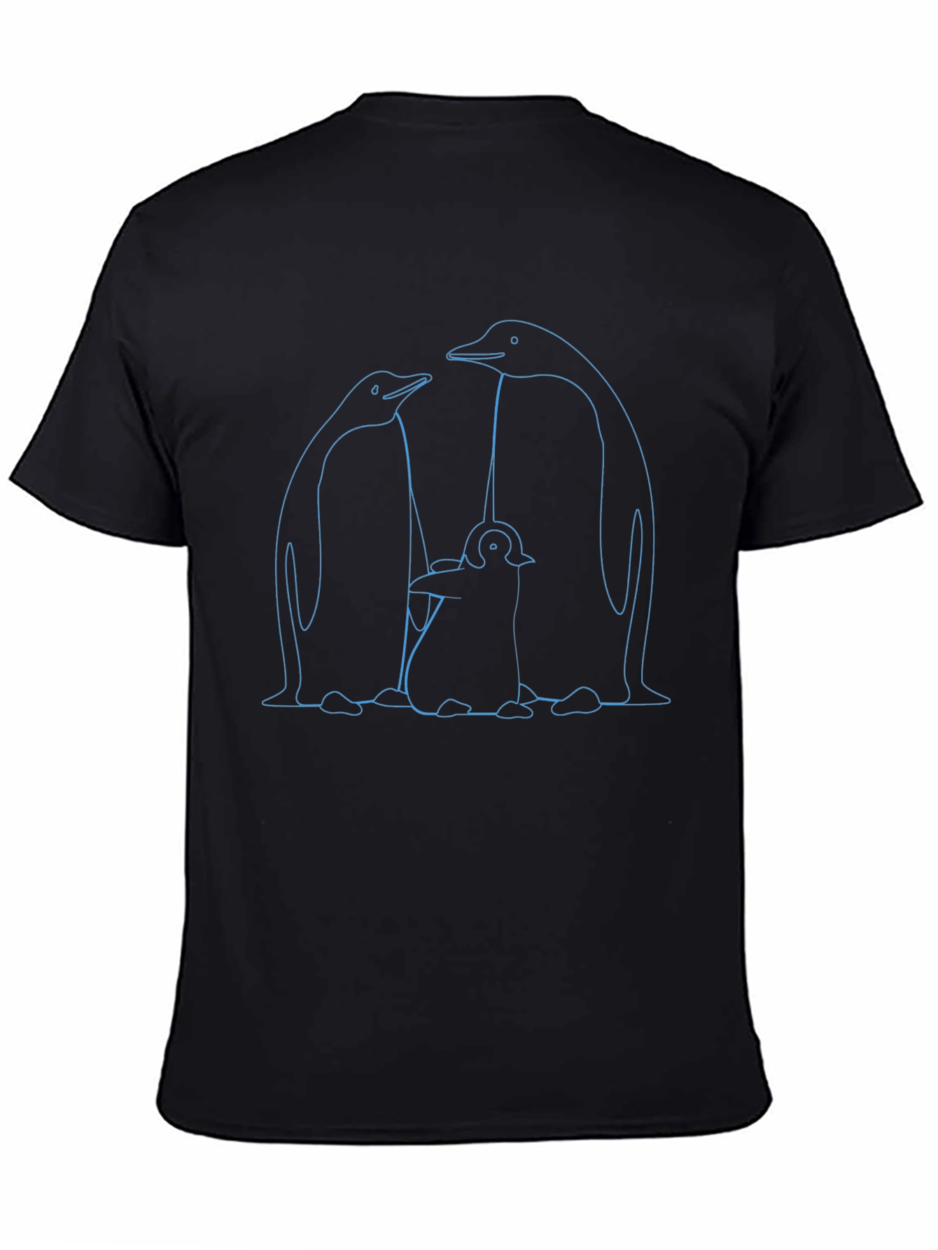 Penguin Family Graphic T-Shirt - Black Cotton