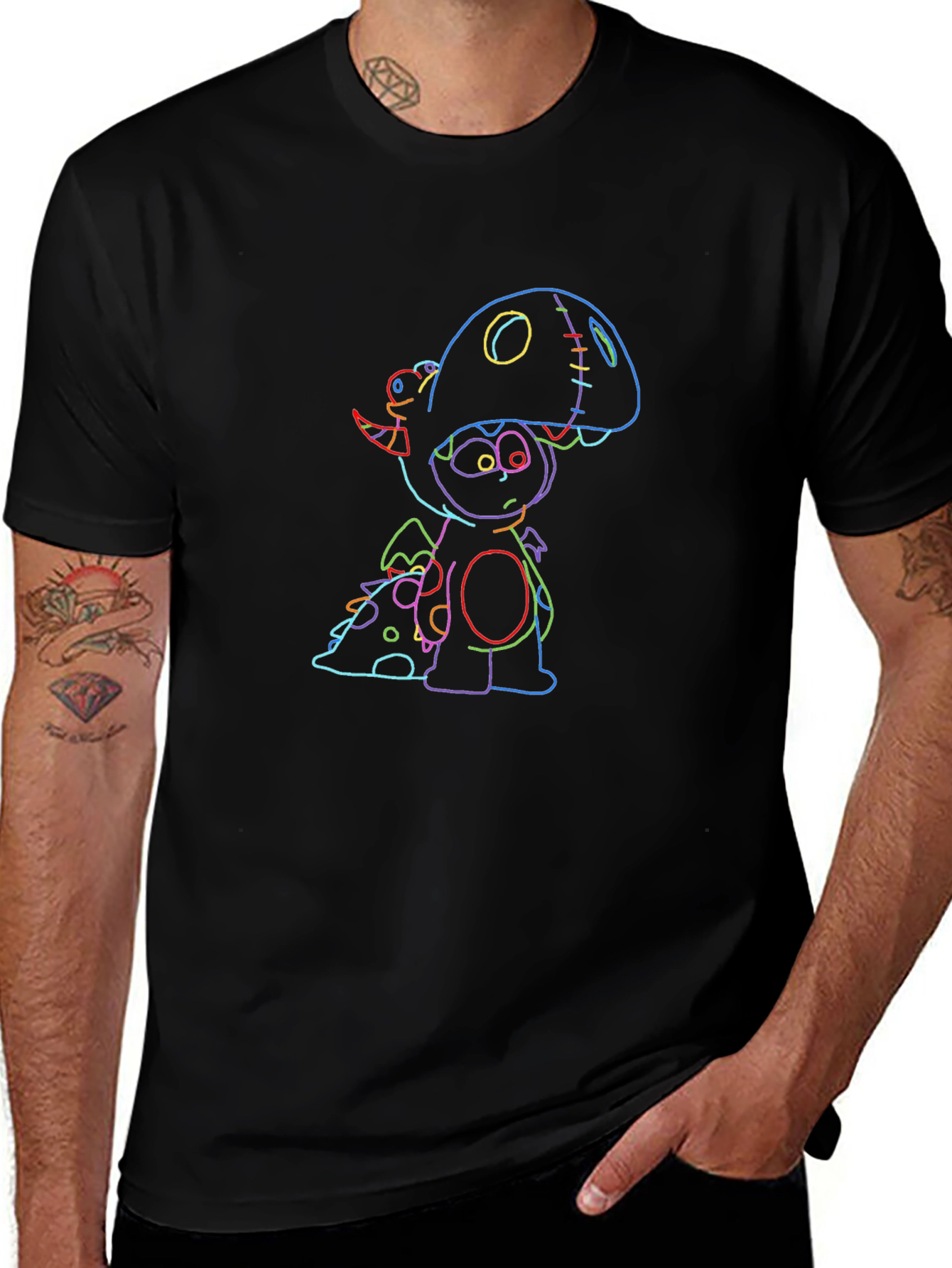 Neon Dino Graphic Black Tee