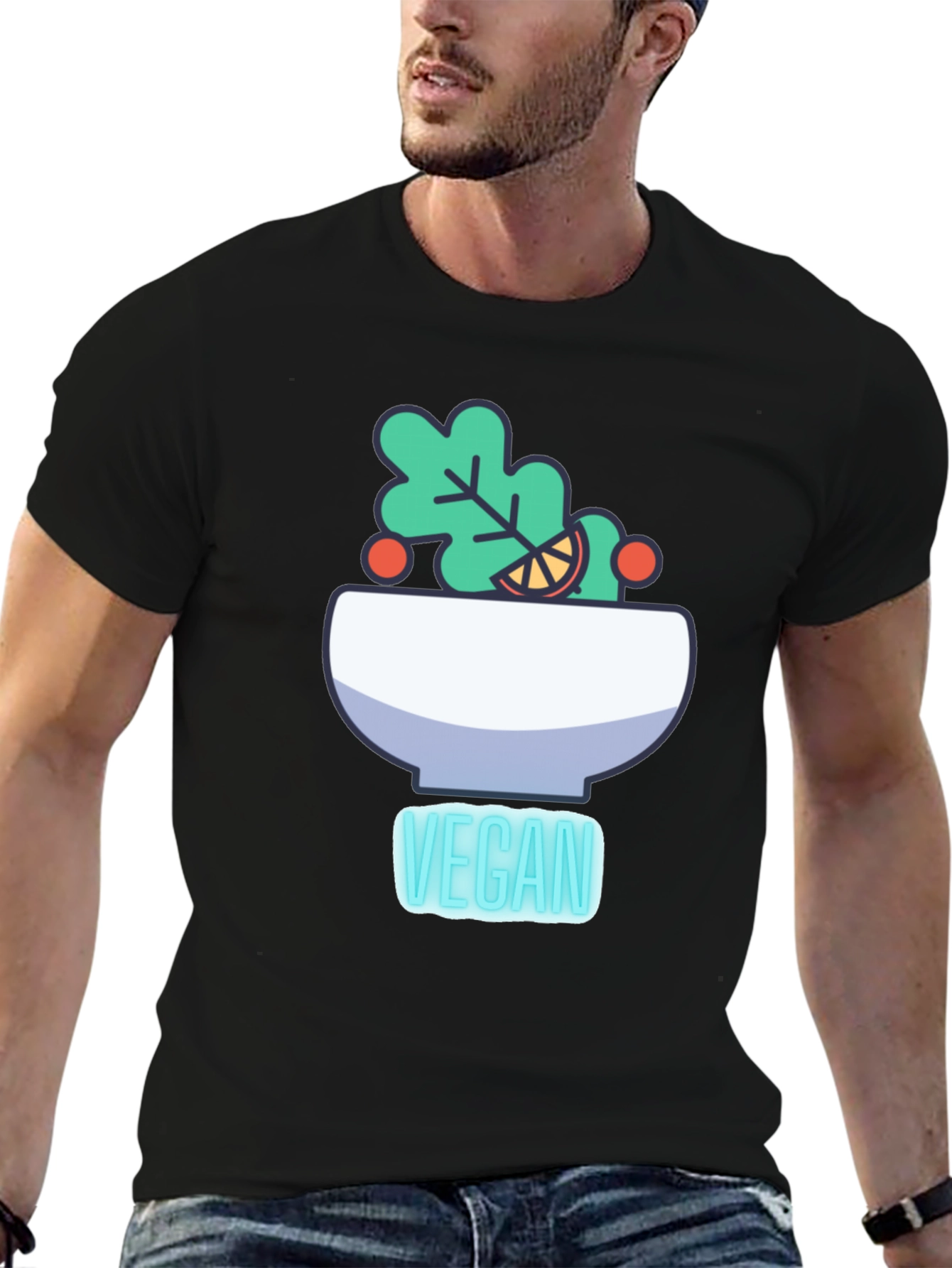 Vegan Salad Bowl Graphic Tee - Black