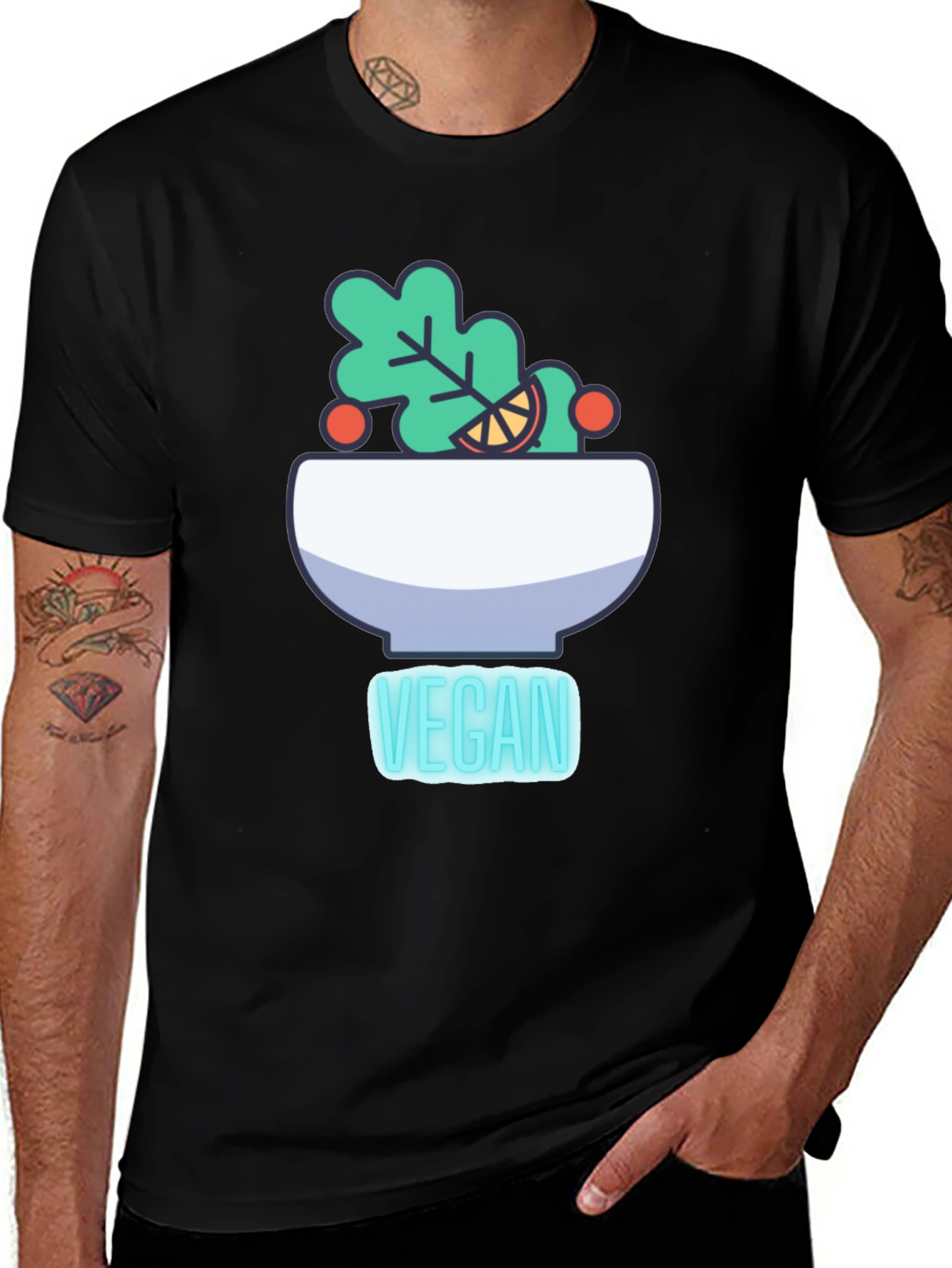 Vegan Salad Bowl Graphic Tee - Black