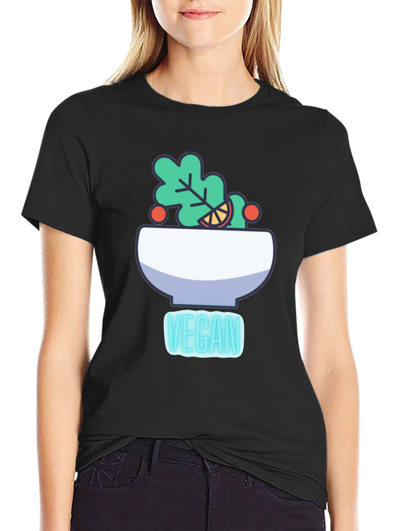 Vegan Salad Bowl Graphic Tee - Black