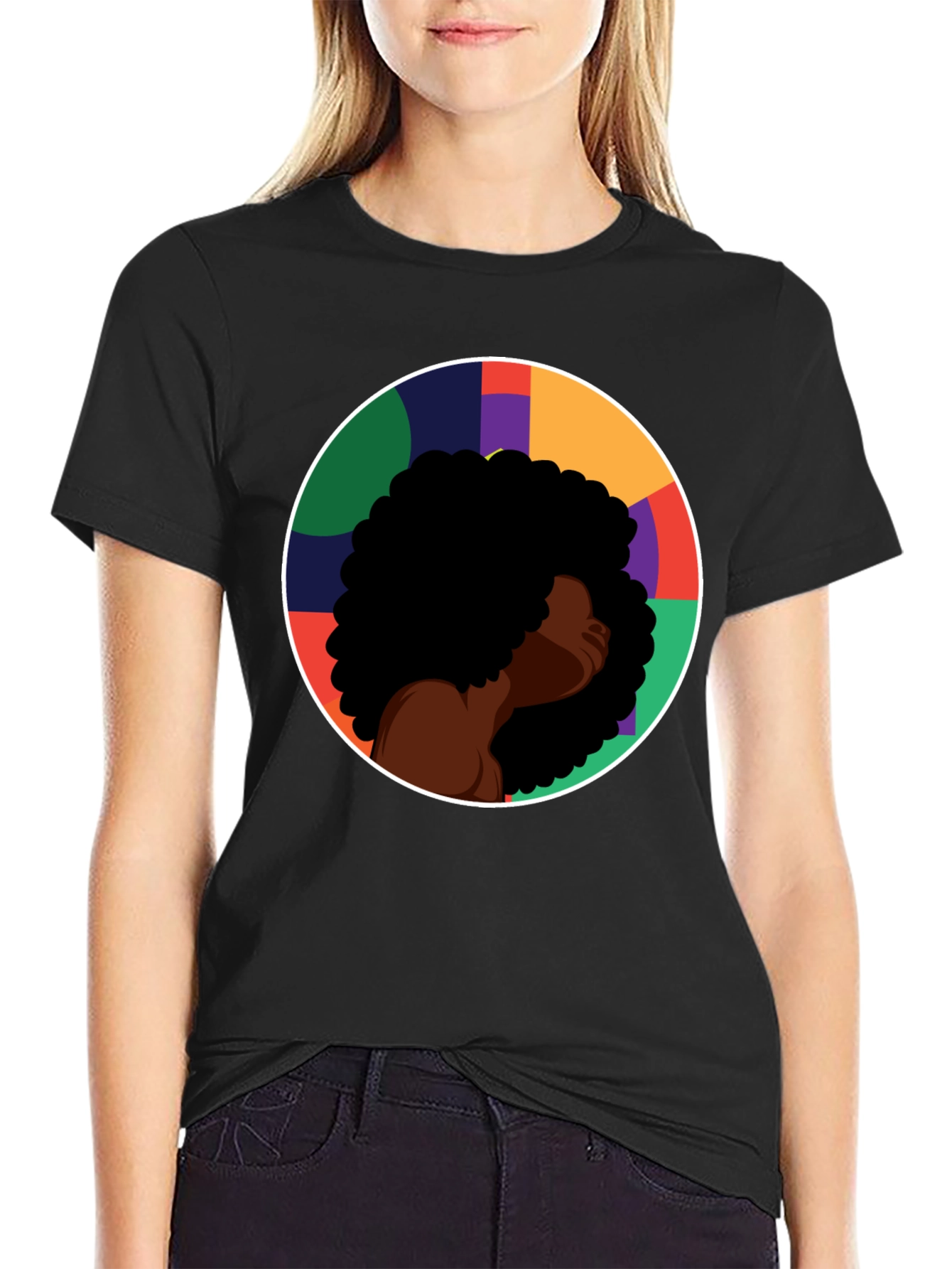 Black Woman Afro Circle Graphic Tee