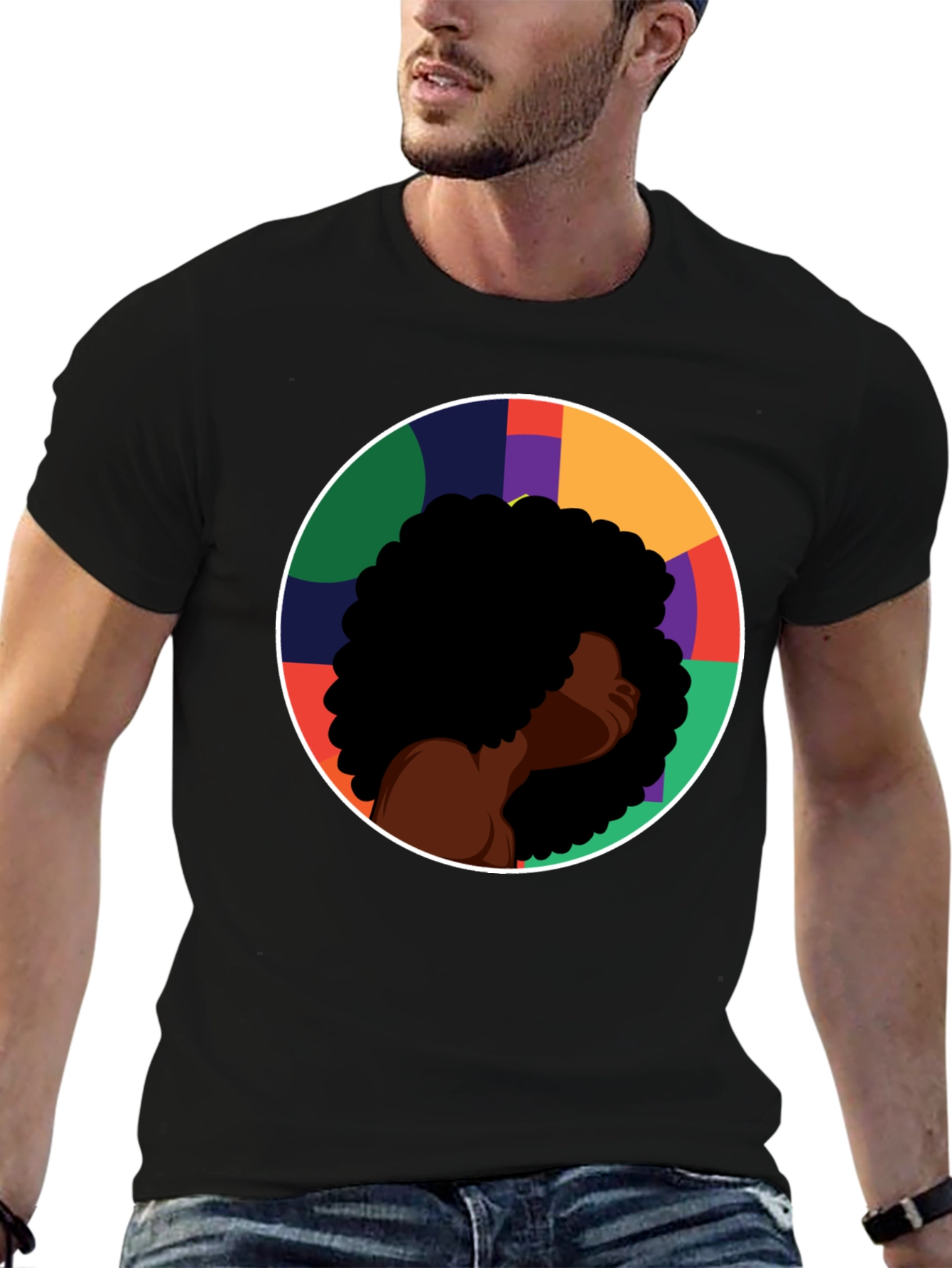Black Woman Afro Circle Graphic Tee