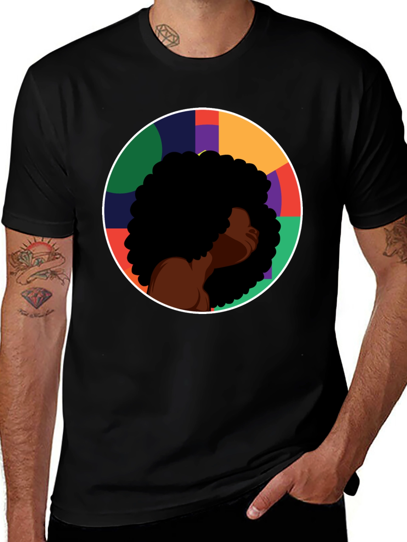 Black Woman Afro Circle Graphic Tee