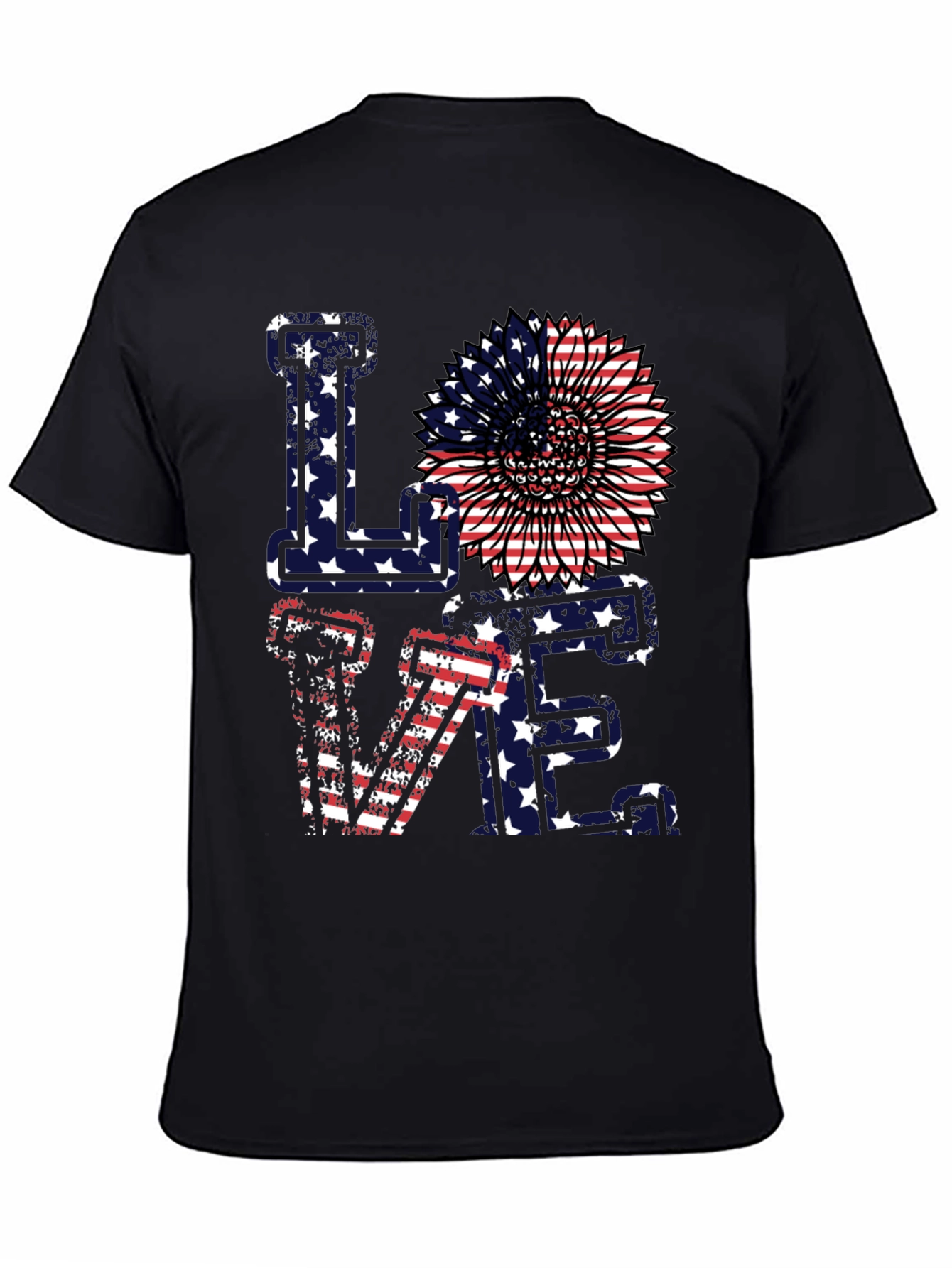 Patriotic Love T-Shirt - American Flag Sunflower Design