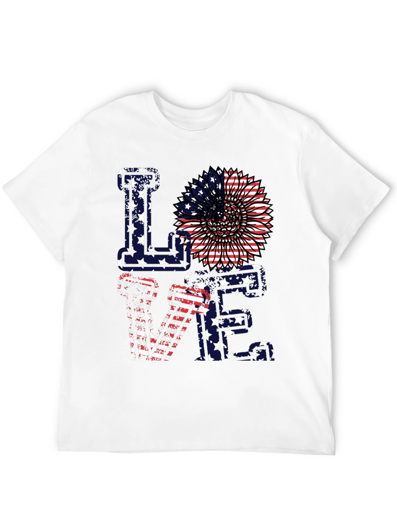 Patriotic Love T-Shirt - American Flag Sunflower Design