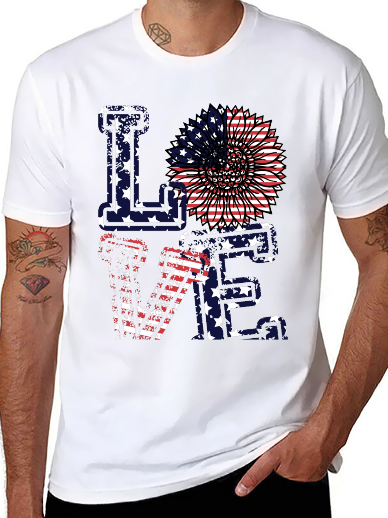 Patriotic Love T-Shirt - American Flag Sunflower Design