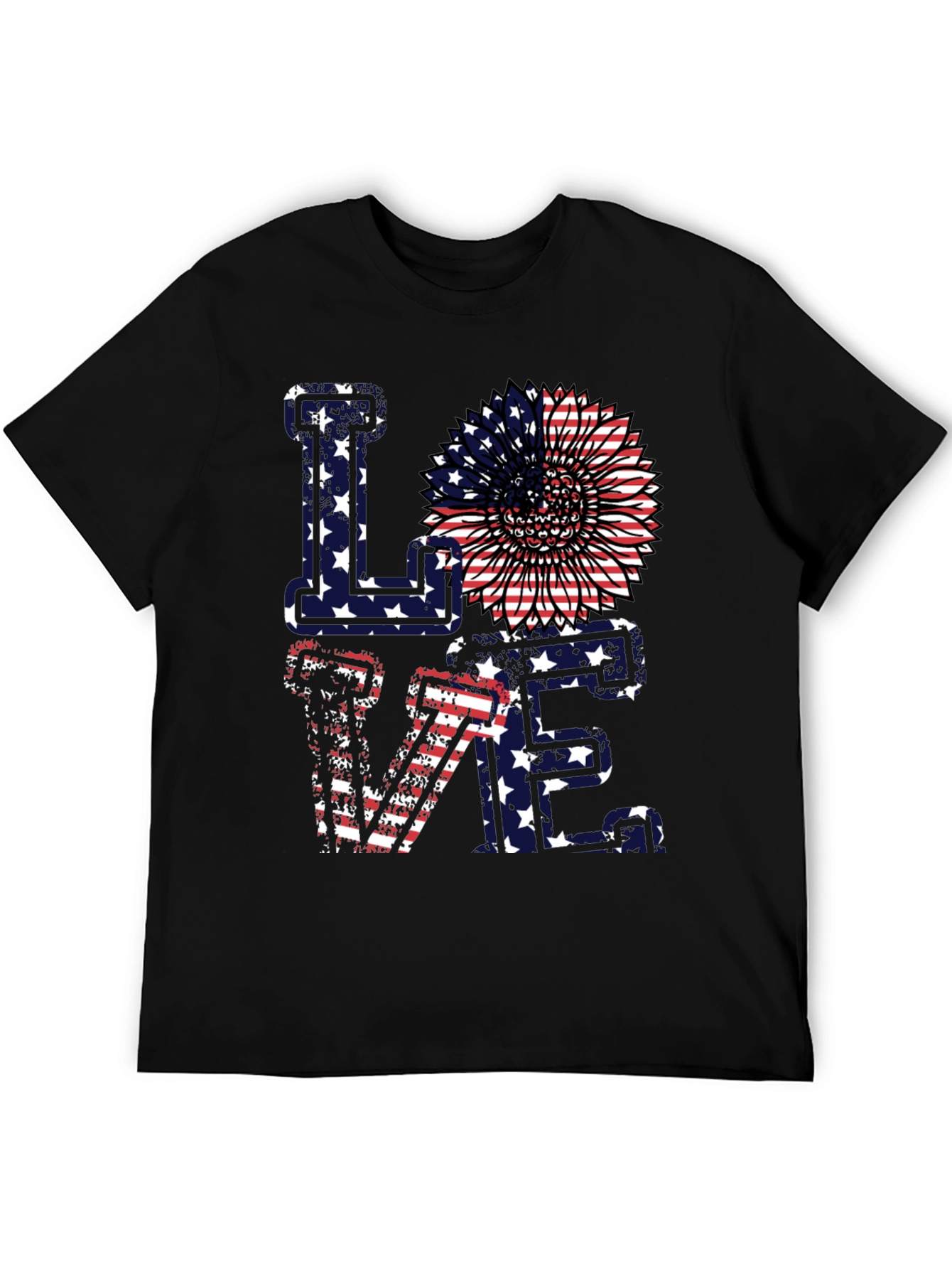 Patriotic Love T-Shirt - American Flag Sunflower Design