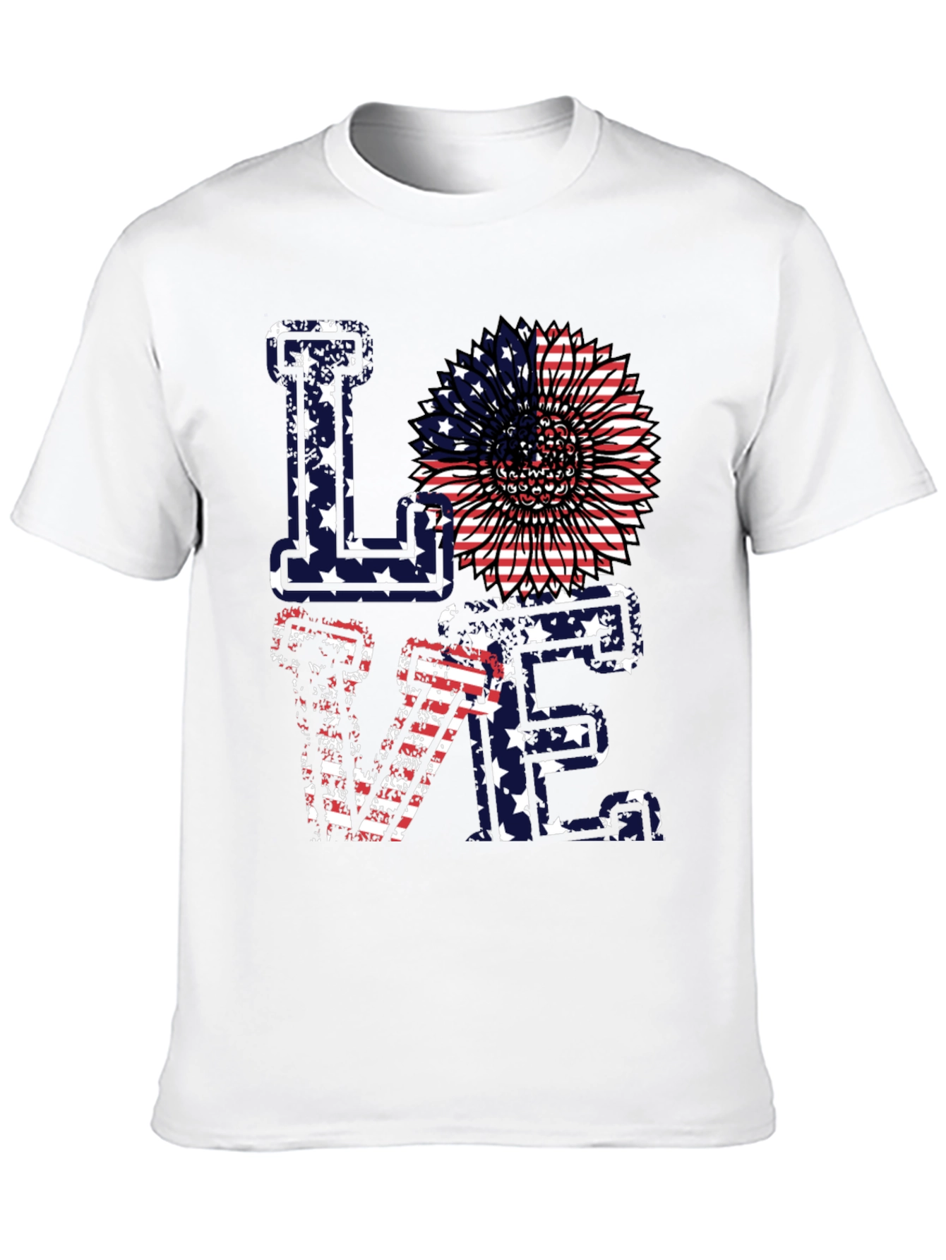 Patriotic Love T-Shirt - American Flag Sunflower Design
