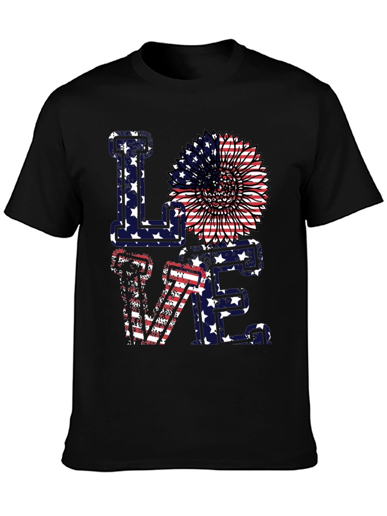 Patriotic Love T-Shirt - American Flag Sunflower Design
