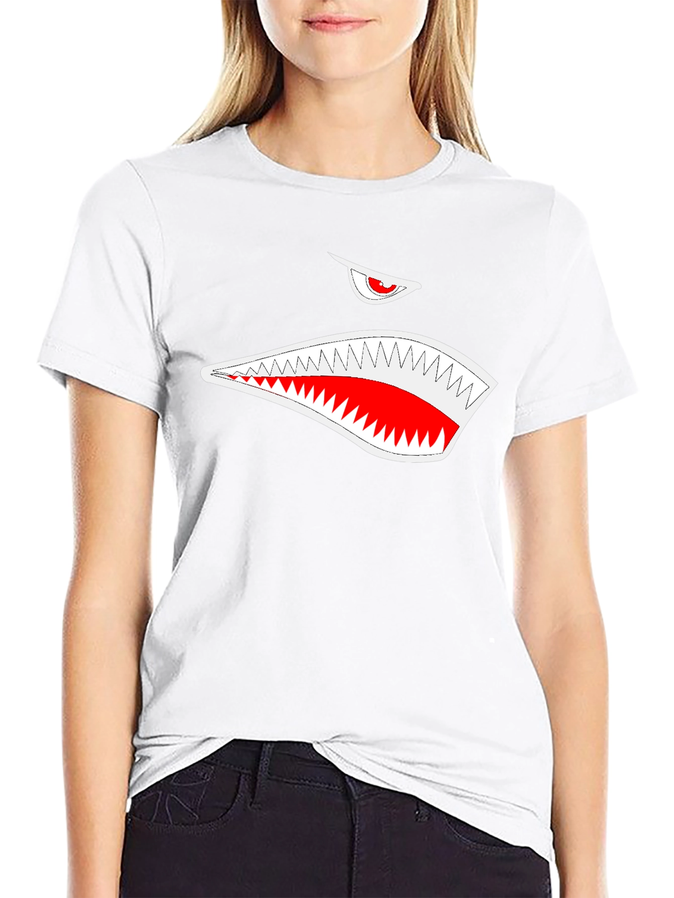 Black T-Shirt with Shark Mouth Graphic