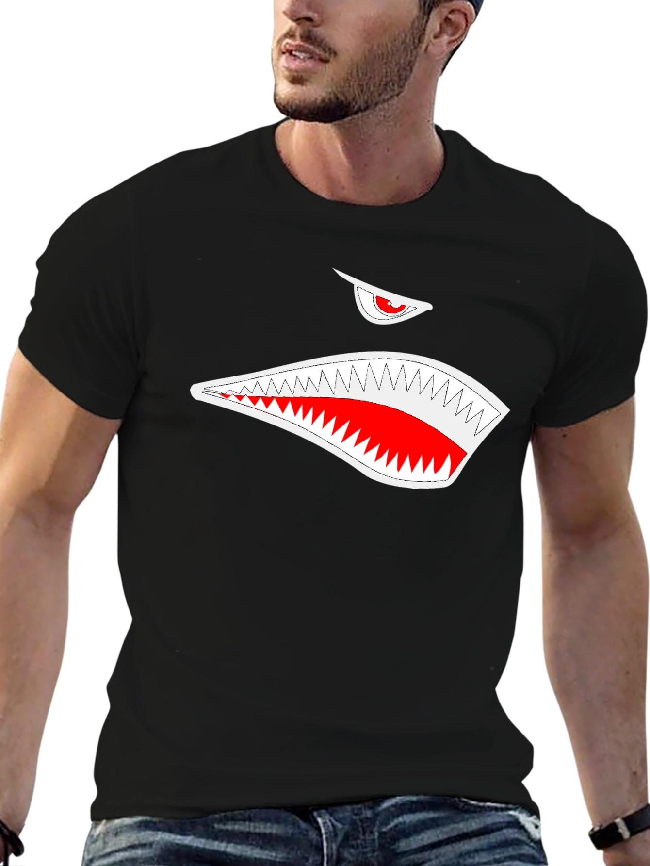 Black T-Shirt with Shark Mouth Graphic