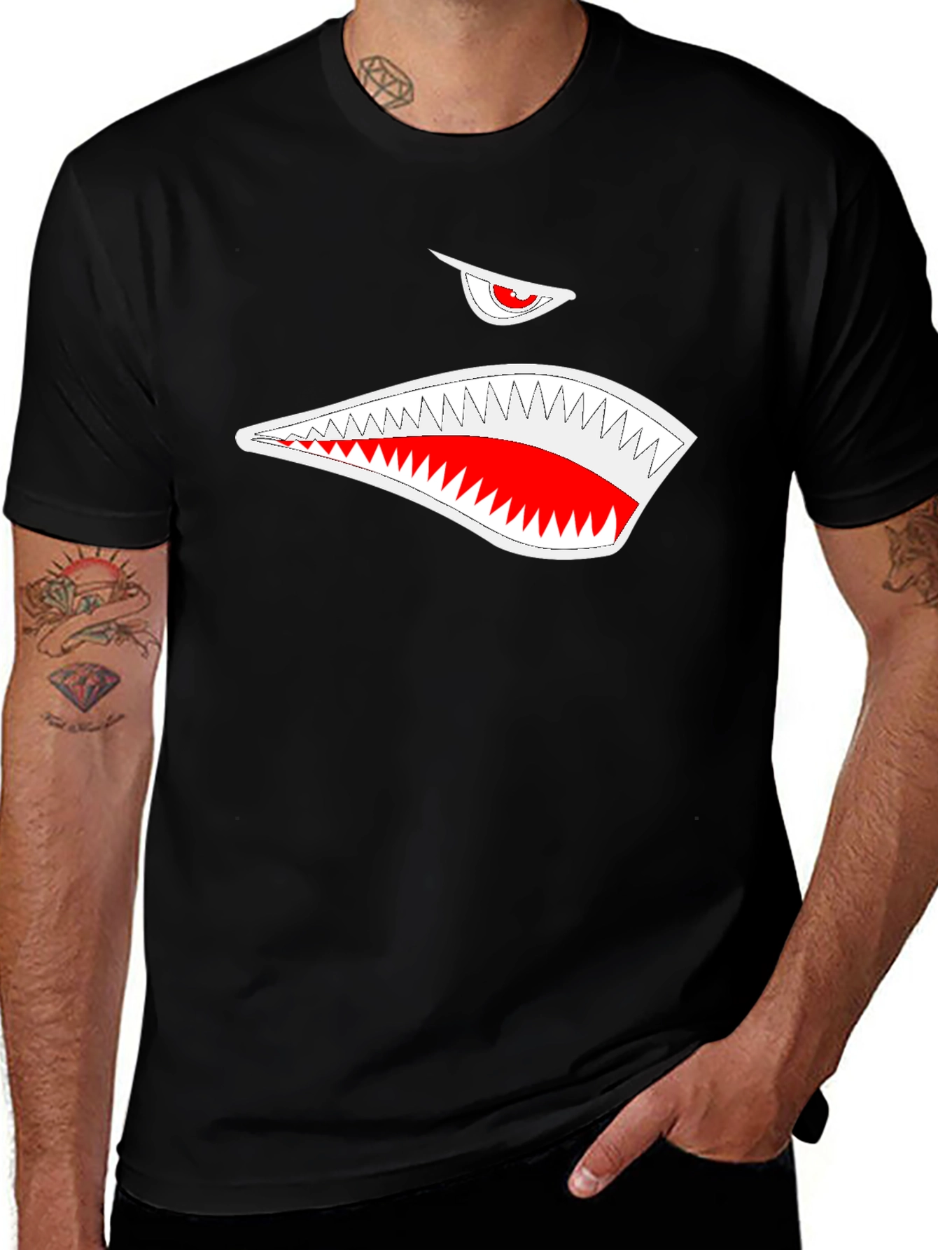 Black T-Shirt with Shark Mouth Graphic