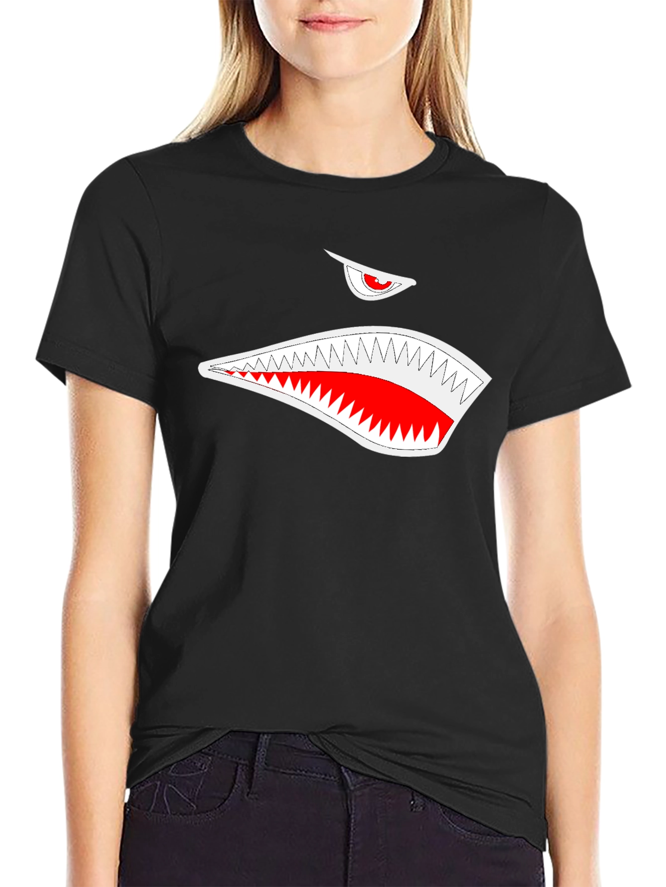 Black T-Shirt with Shark Mouth Graphic