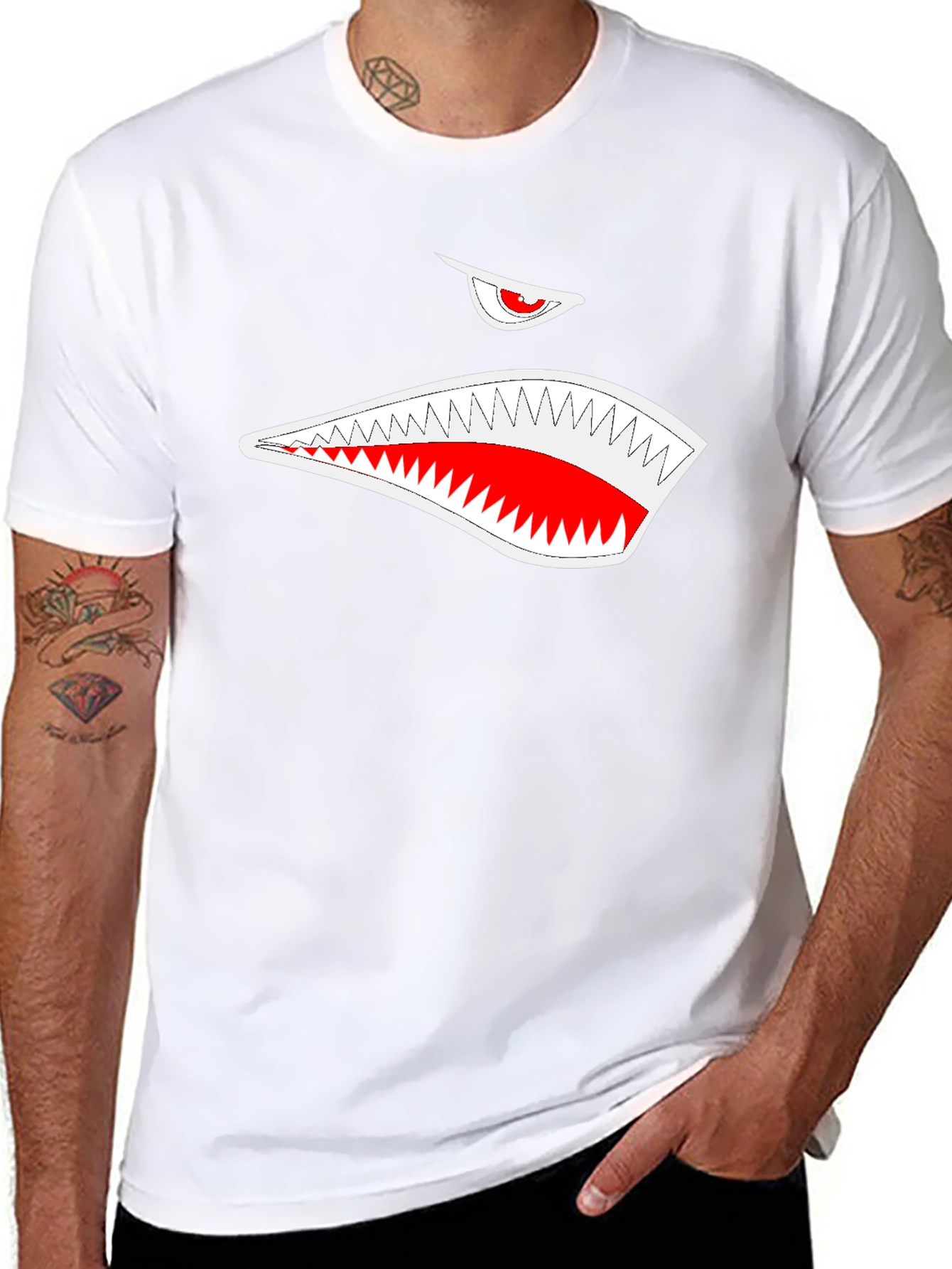 Black T-Shirt with Shark Mouth Graphic