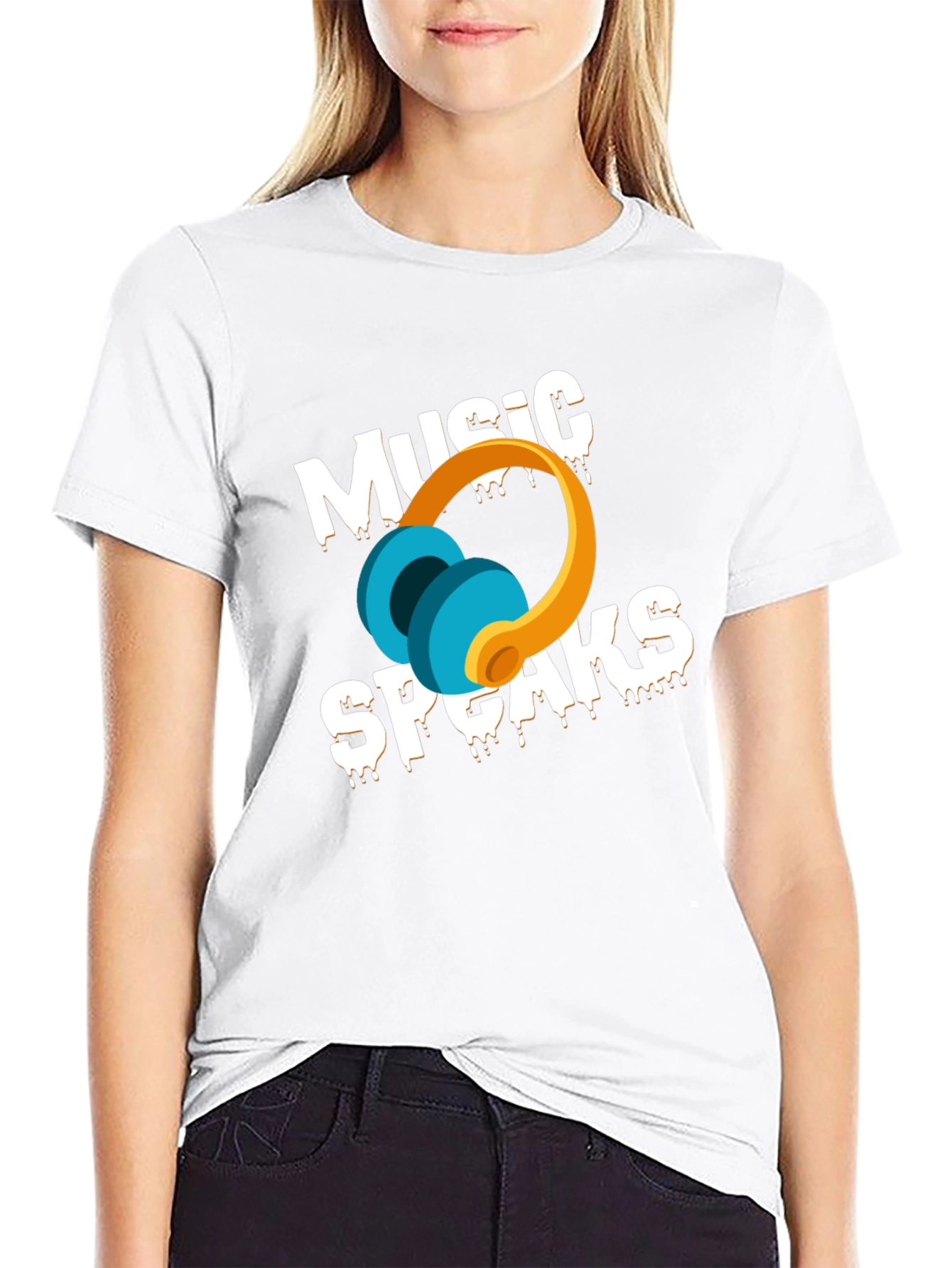 Music Speaks Graphic T-Shirt - Black Cotton Blend