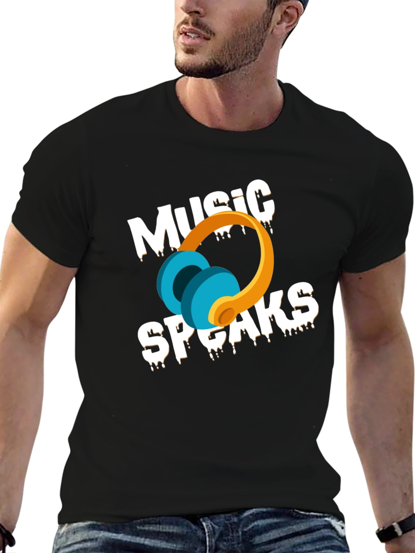 Music Speaks Graphic T-Shirt - Black Cotton Blend