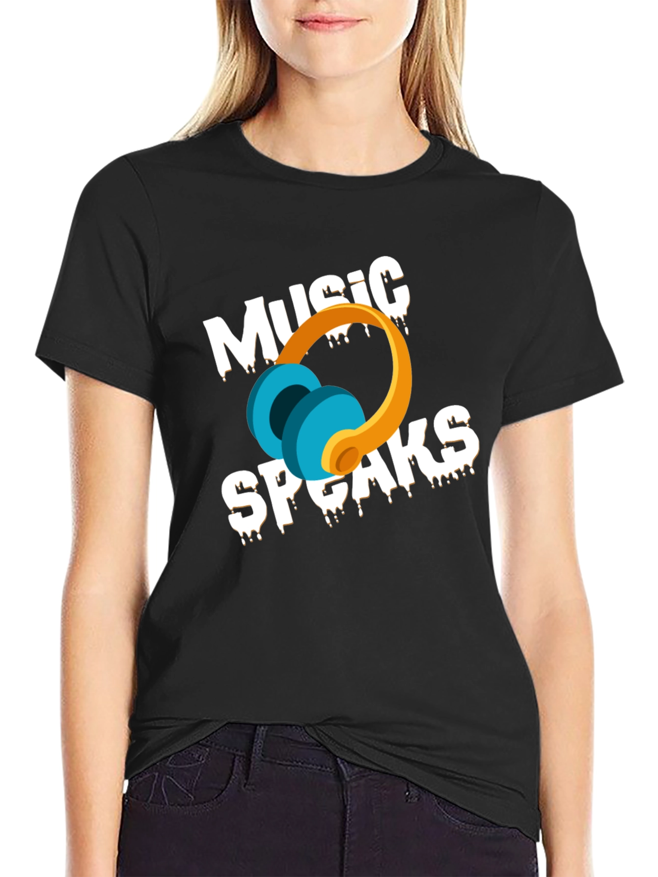 Music Speaks Graphic T-Shirt - Black Cotton Blend