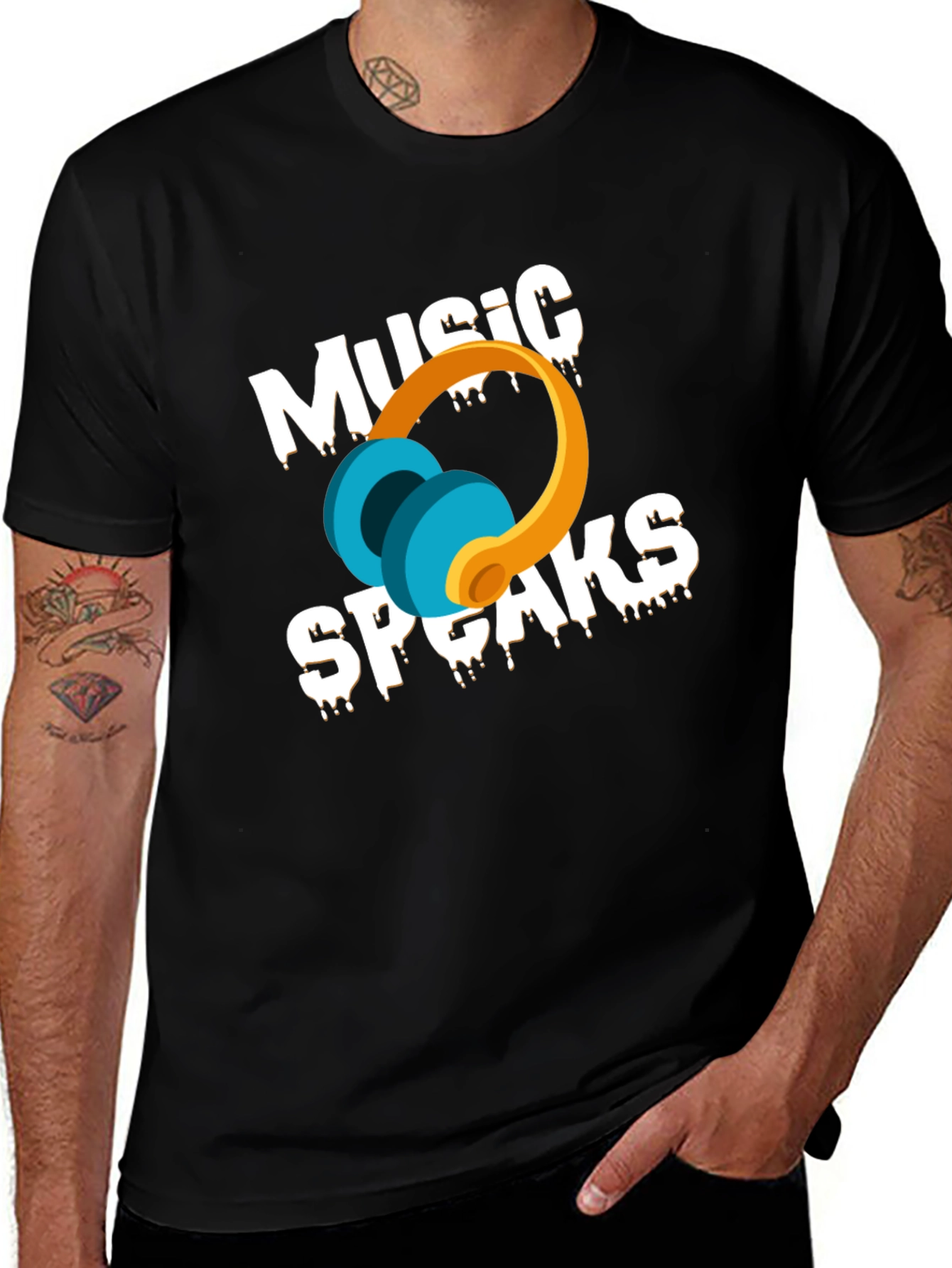Music Speaks Graphic T-Shirt - Black Cotton Blend